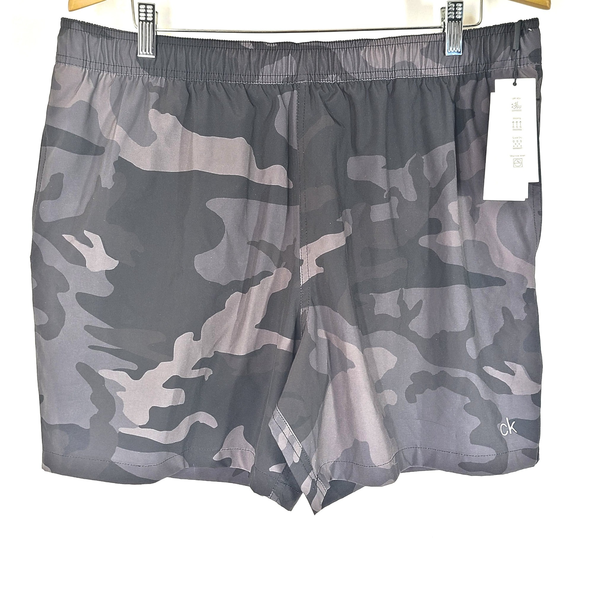 Calvin Klein Men's Euro Volley Swim Trunks UPF 40+ Shorts Black Camo Sz XL