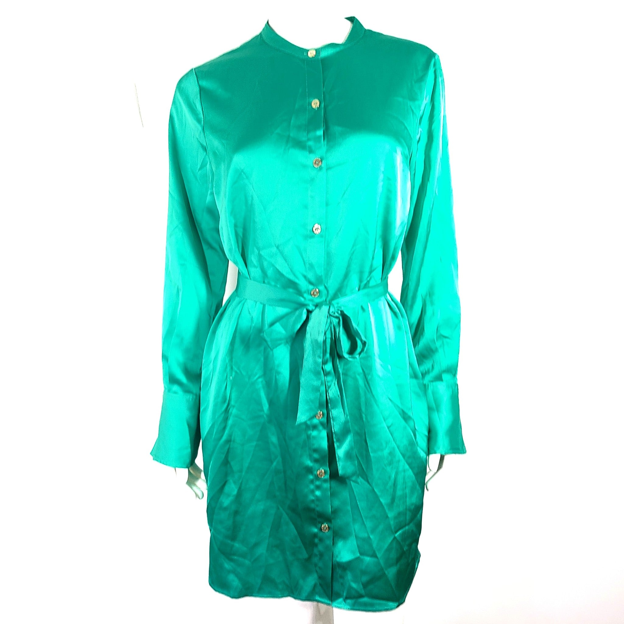 Marciano Women's Silky Satin Shirt Dress Belted Green Sz M