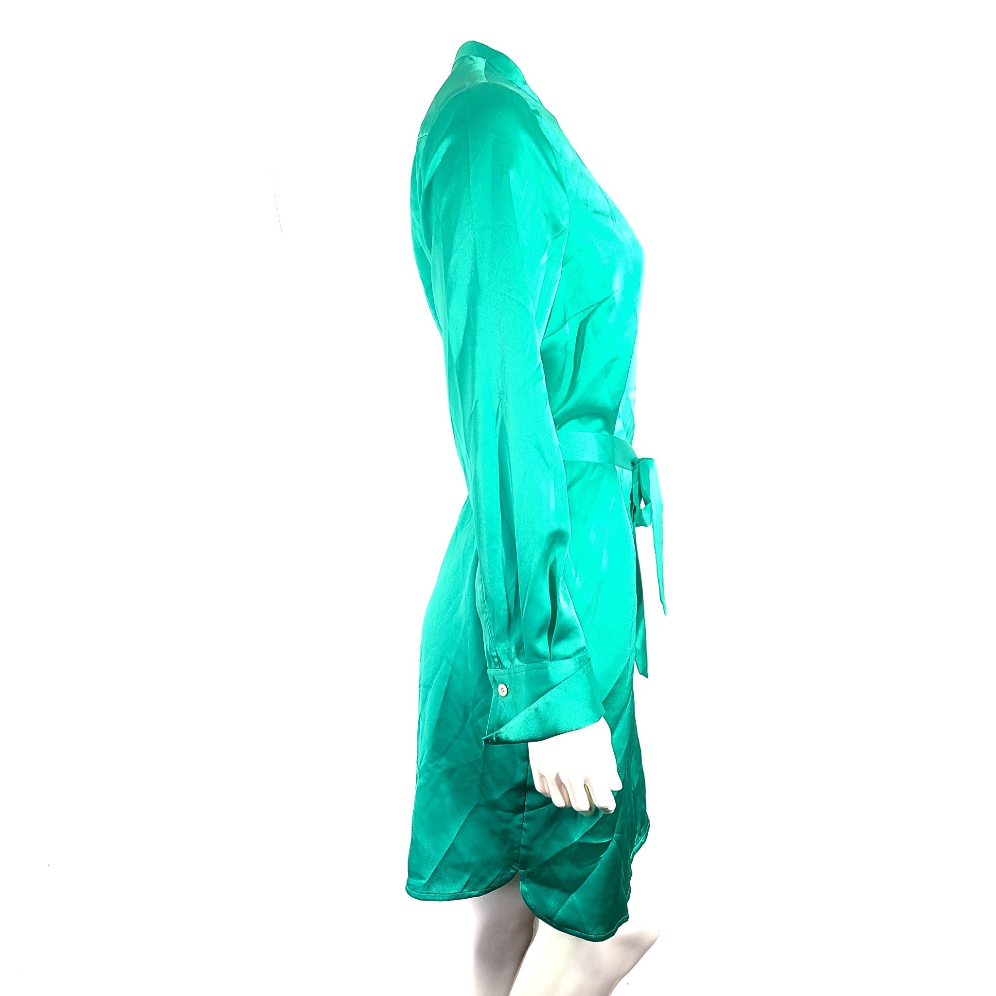 Marciano Women's Silky Satin Shirt Dress Belted Green Sz M