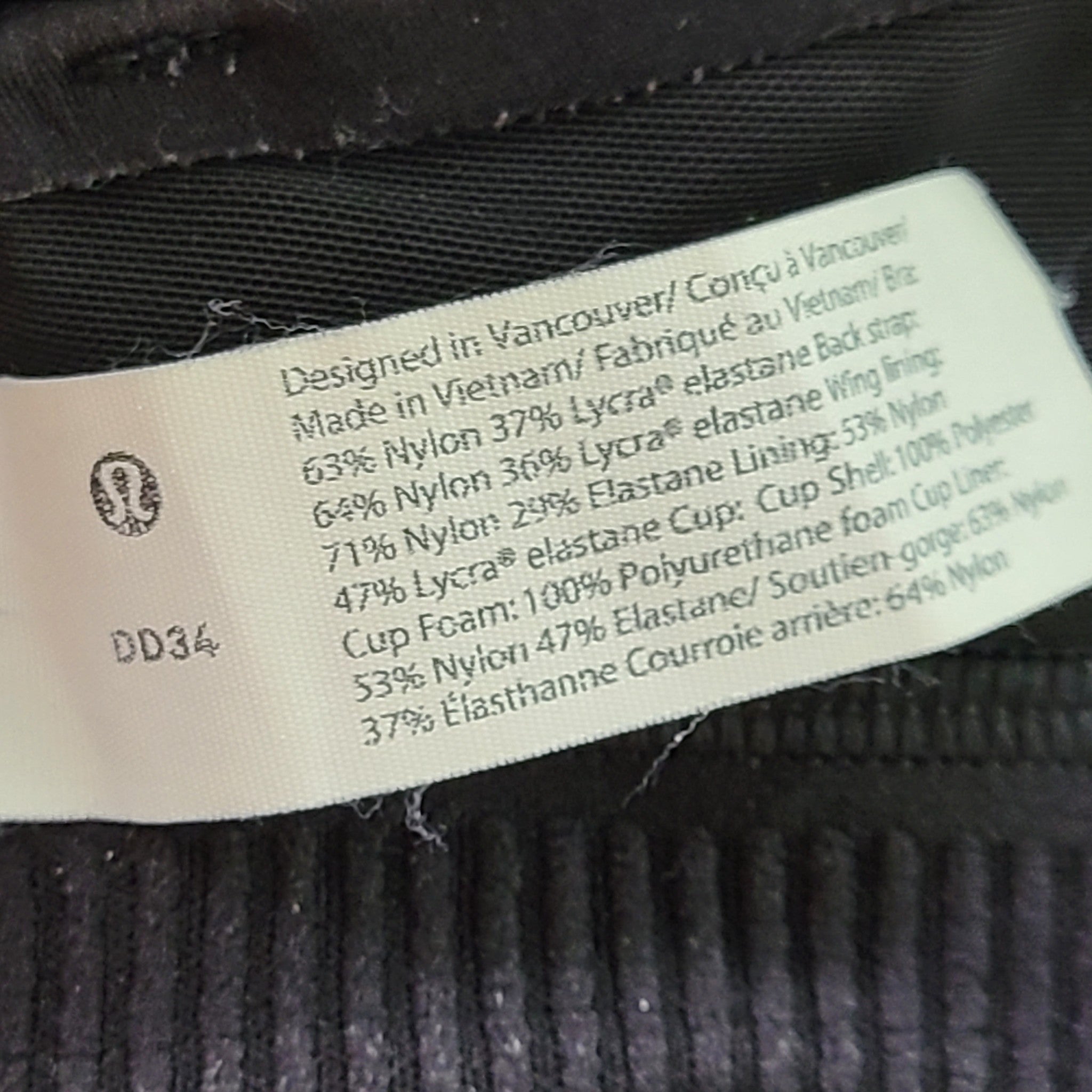 Lululemon AirSupport Bra High Support Running Bra Black Sz 34 DD