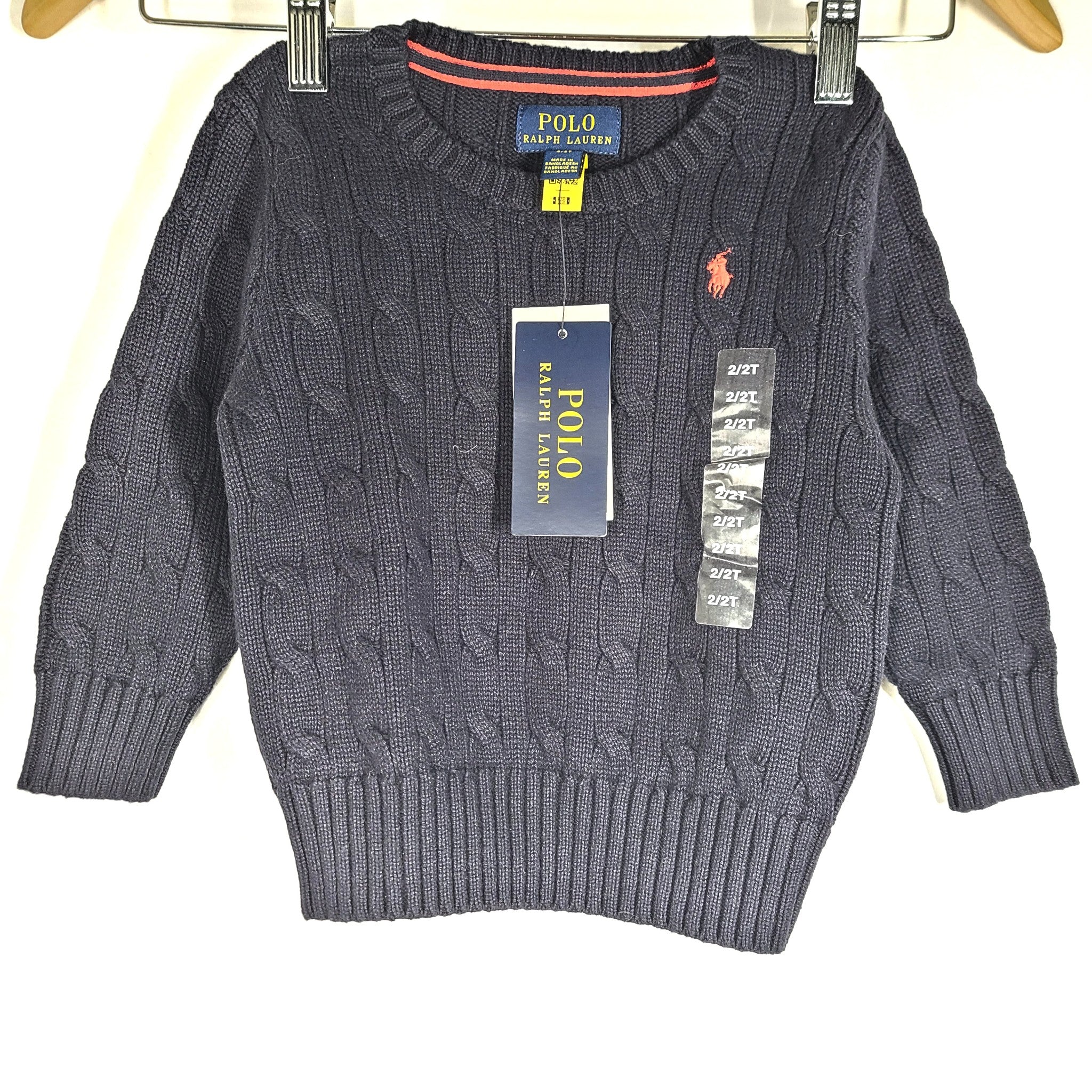Polo Ralph Lauren Boys' Toddler's Cable Knit Crew Neck Sweater Cotton Blue Sz 2T