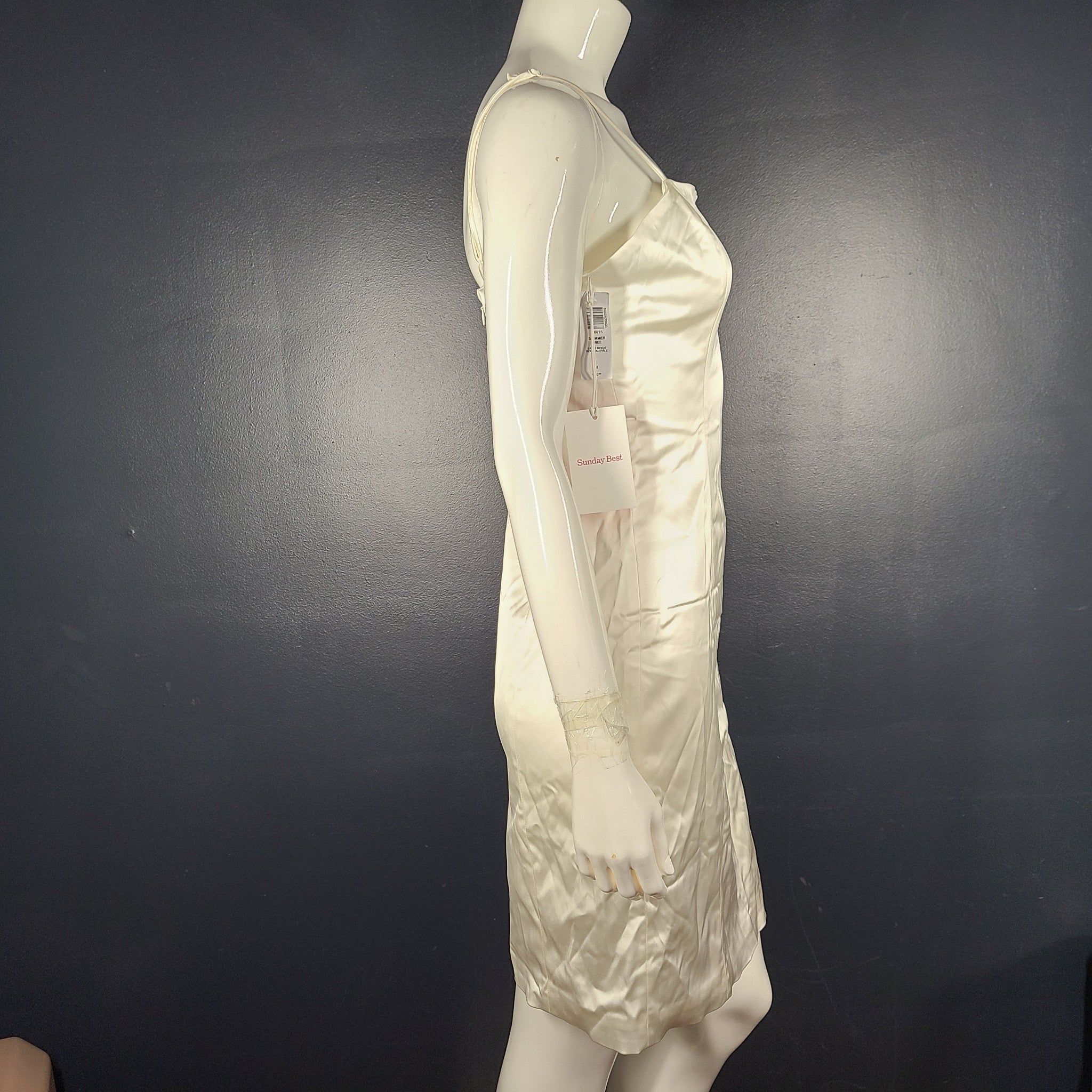 Artitzia Sunday Best Shimmer Satin Knee Dress Light Birch White Sz 8