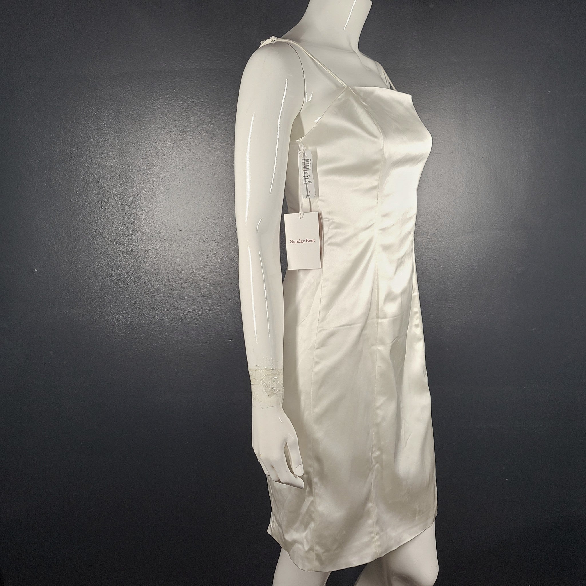 Artitzia Sunday Best Shimmer Satin Knee Dress Light Birch White Sz 8