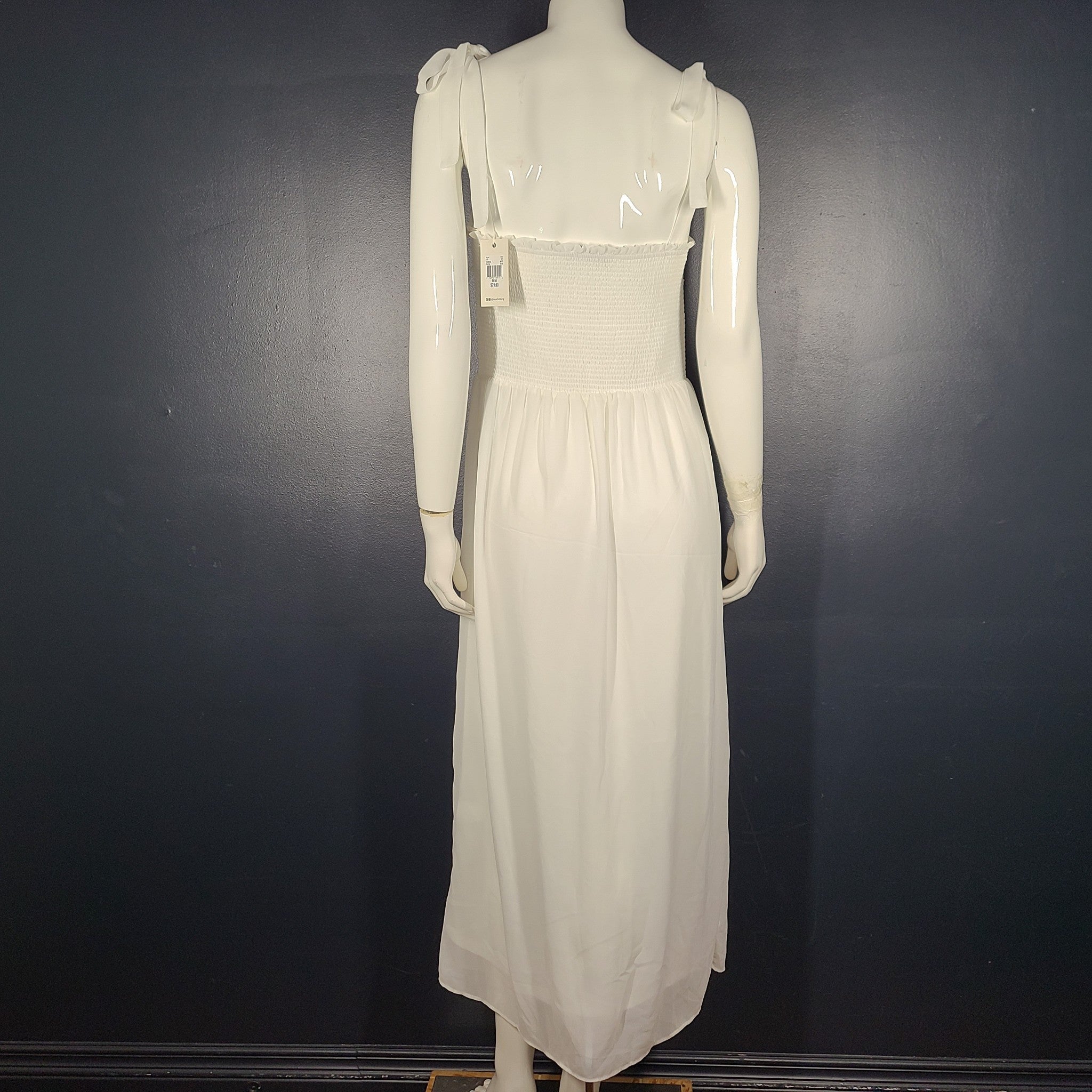 Dex Tie-Strap Smocked Maxi Dress Light Flowy Breathable Romantic White Sz M