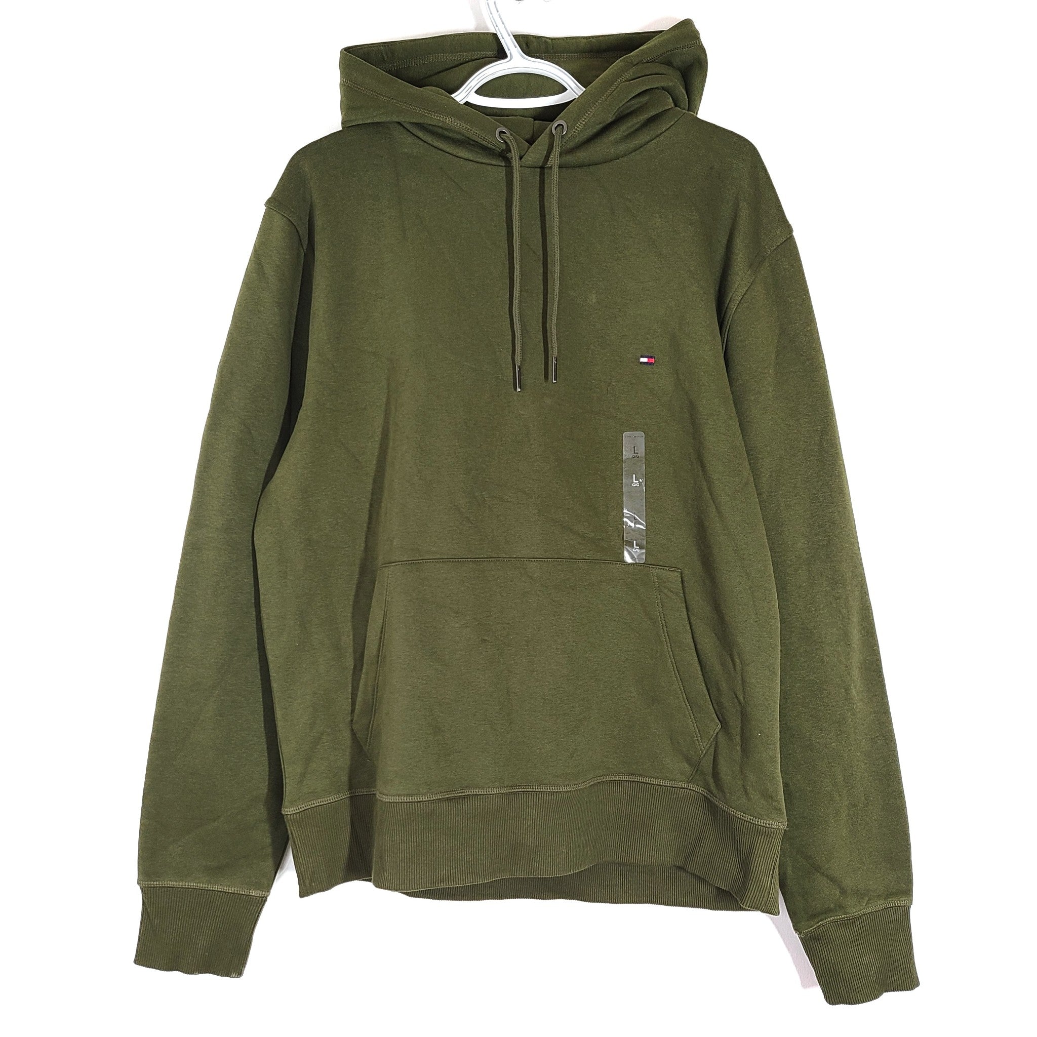 Tommy Hilfiger Men's Flag Embroidery Hooded Sweatshirt Hoodie Green Sz L