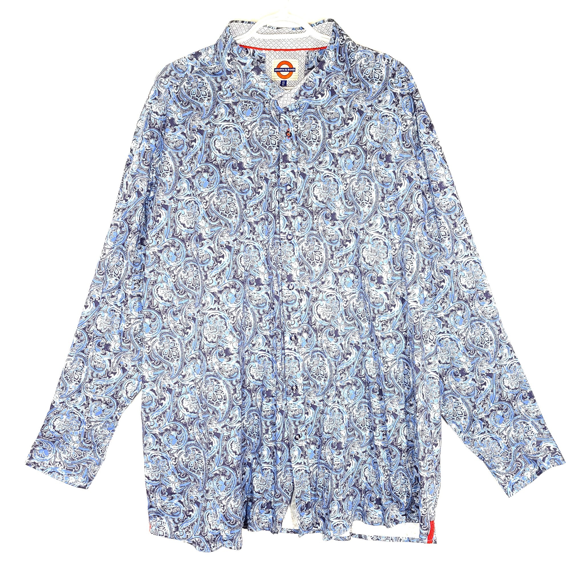 Jermyn & Bond Dress Shirt Button Up Paisley Print Blue Sz 4XL