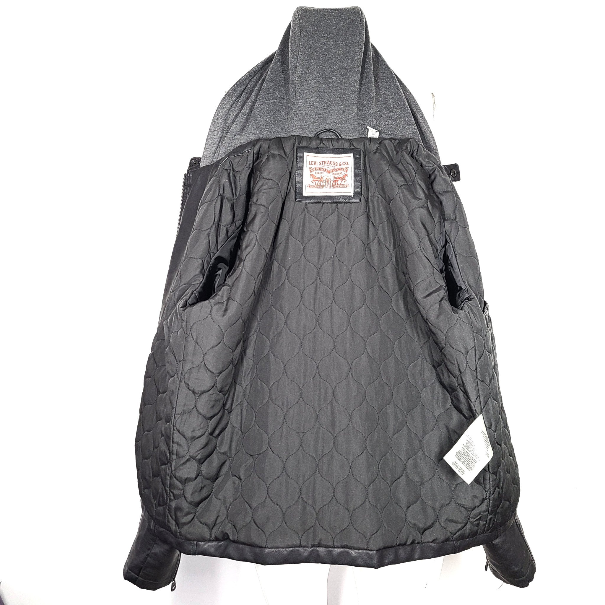Levi Strauss Levi's Men's Faux Leather Hooded Racer Jacket Black Sz S