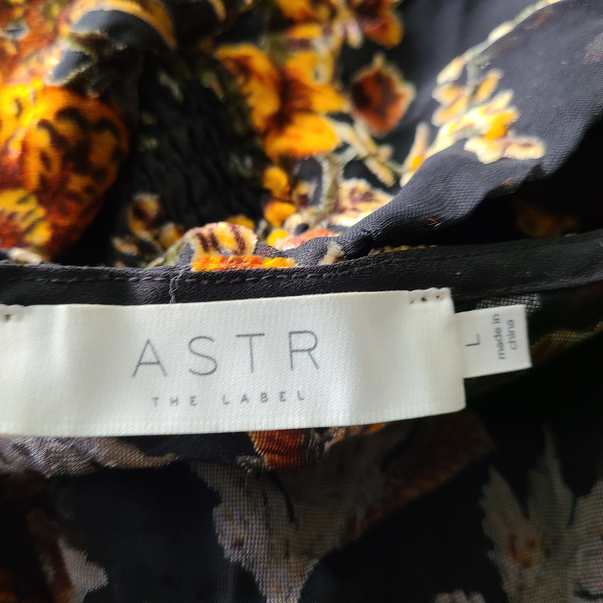 ASTR The Label Women's Nora Floral Top Sheer  Black Gold Sz L