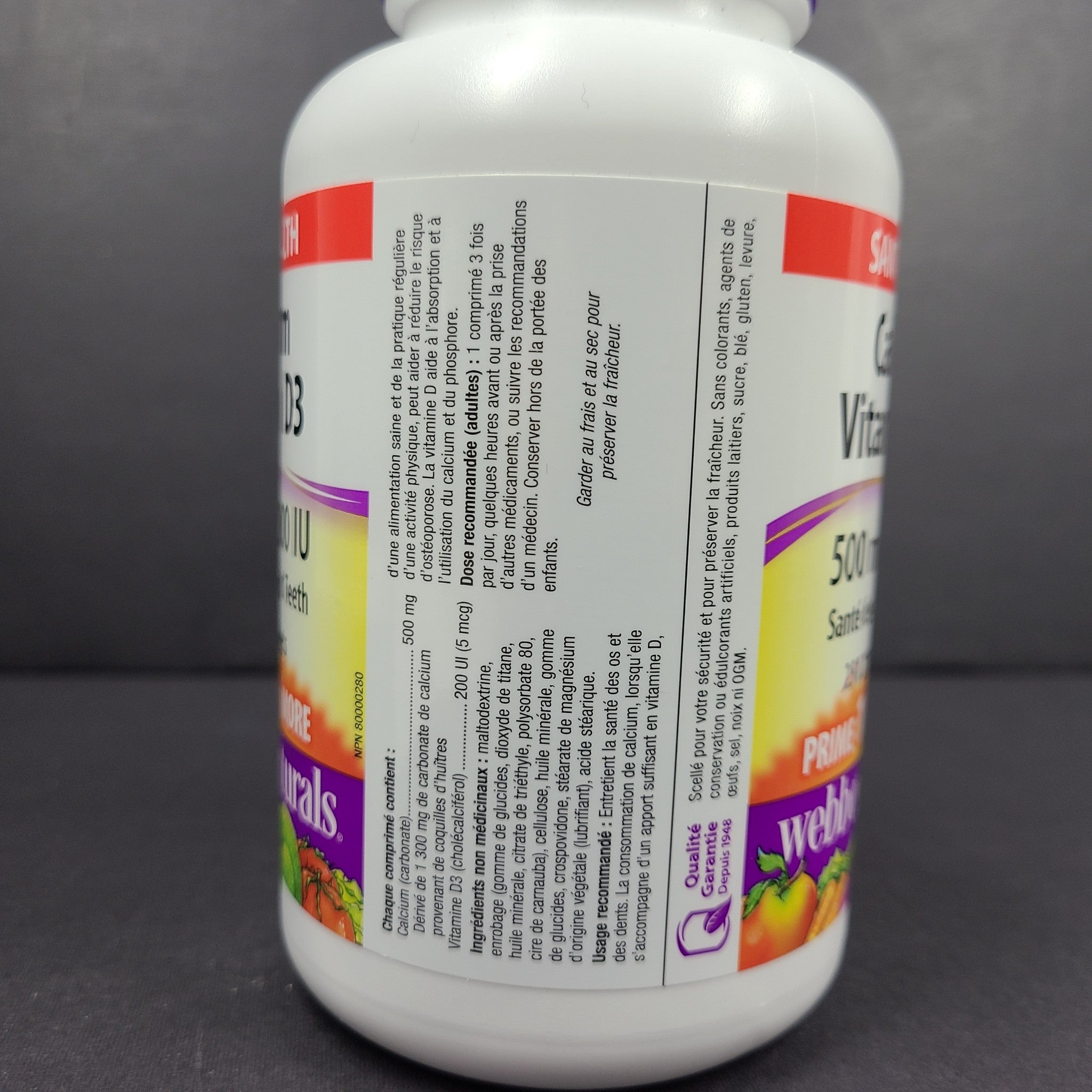 275 Ct Webber Naturals Calcium Vitamin D3 500mg/200 IU Bone Health 11/26