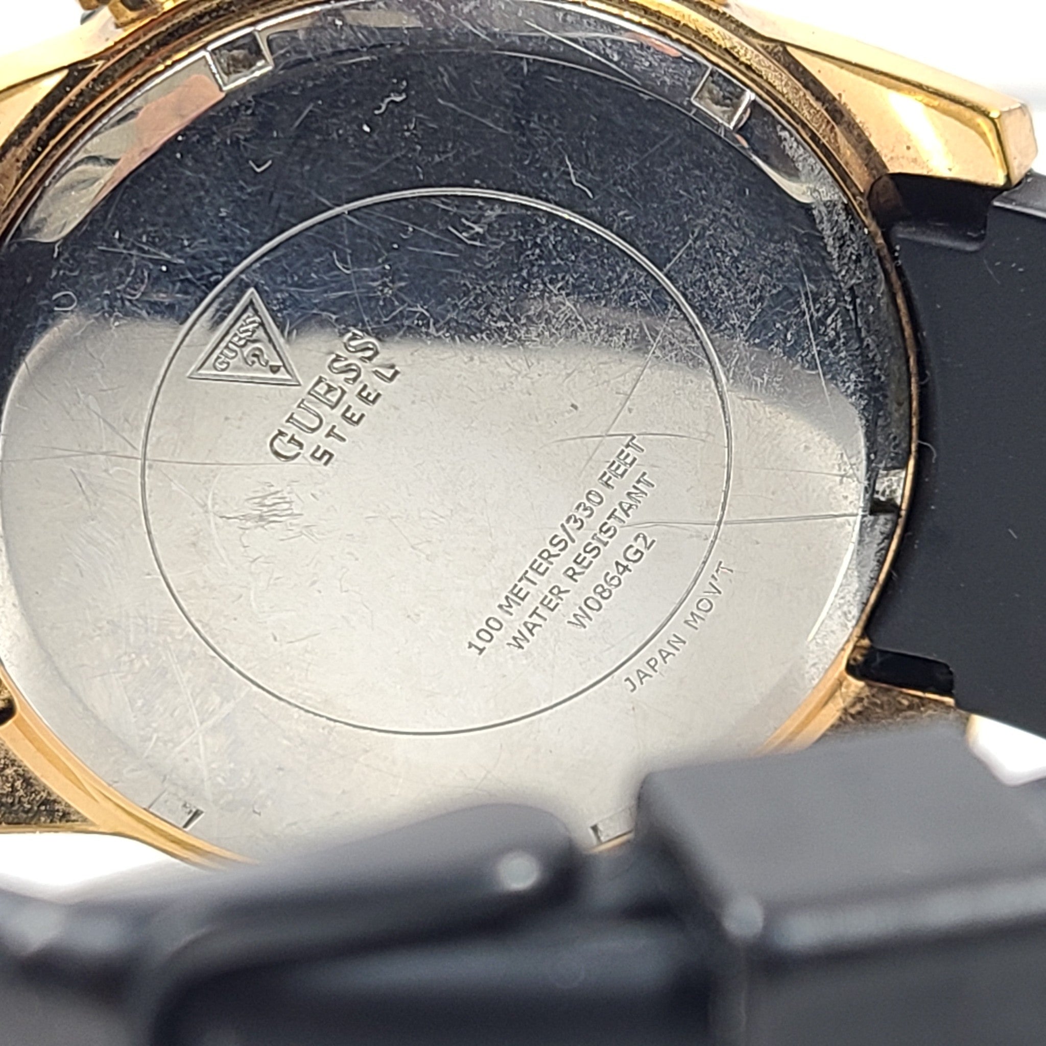 GUESS Men's Caliber Black Gold Tone Watch Chronograph 45mm W0864G2