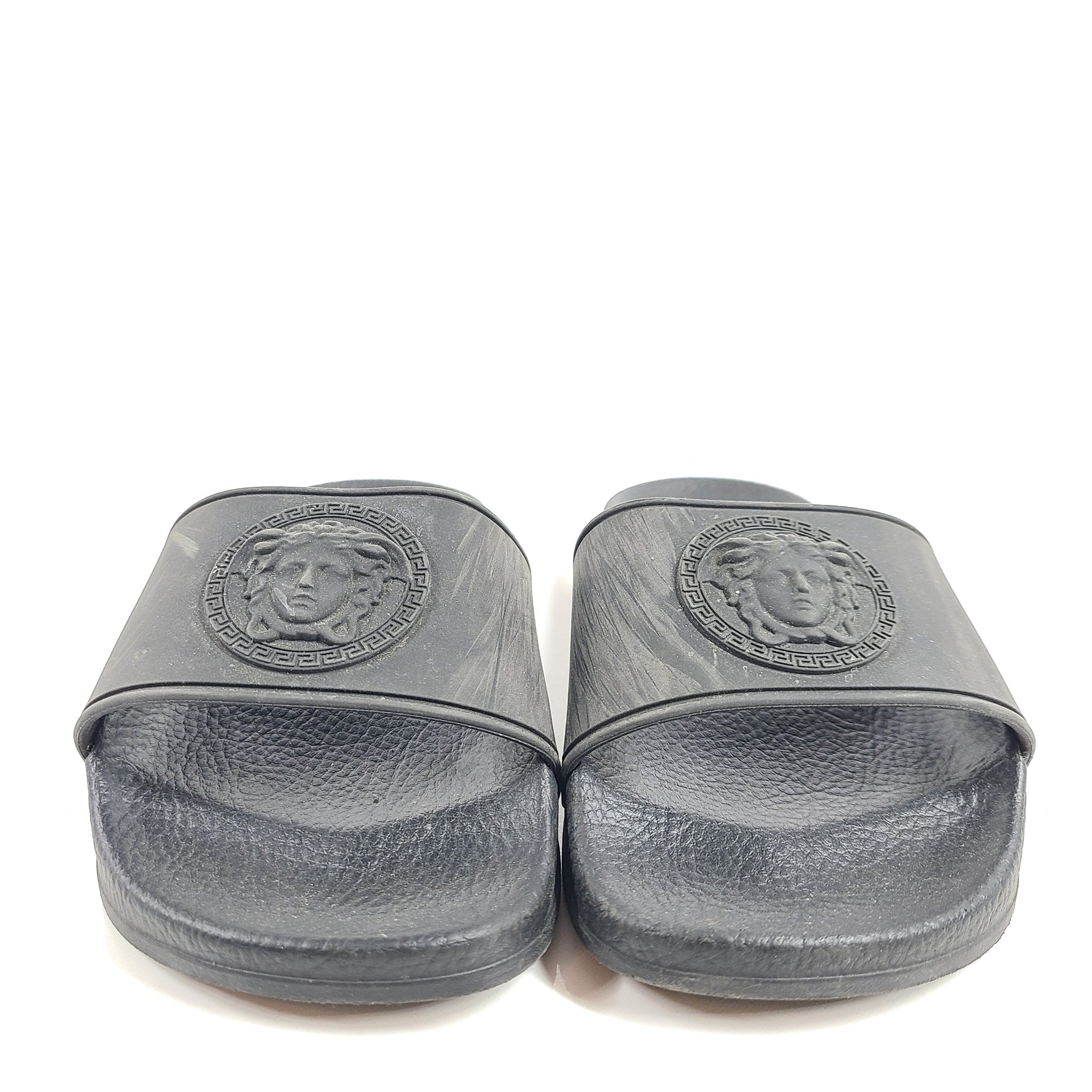 Versace Kids Medusa Head Detail Flip Flops Pool Slides Beach Black Sz Kids 12/13