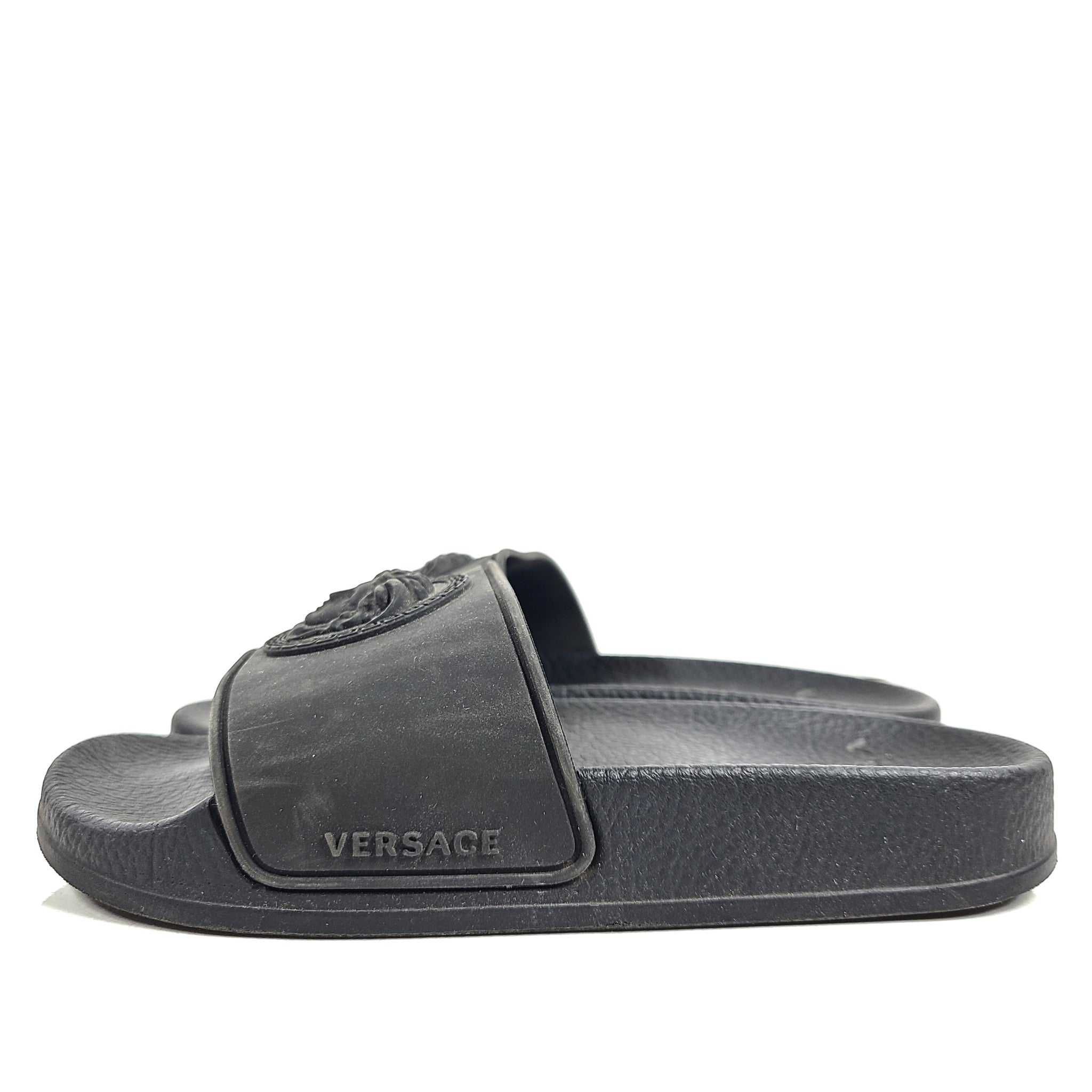 Versace Kids Medusa Head Detail Flip Flops Pool Slides Beach Black Sz Kids 12/13