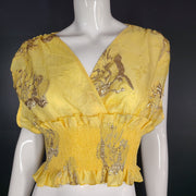 Zara Women's Stretchy Crop Top Ruffles Limited Edition Gold Splash Yellow Sz L