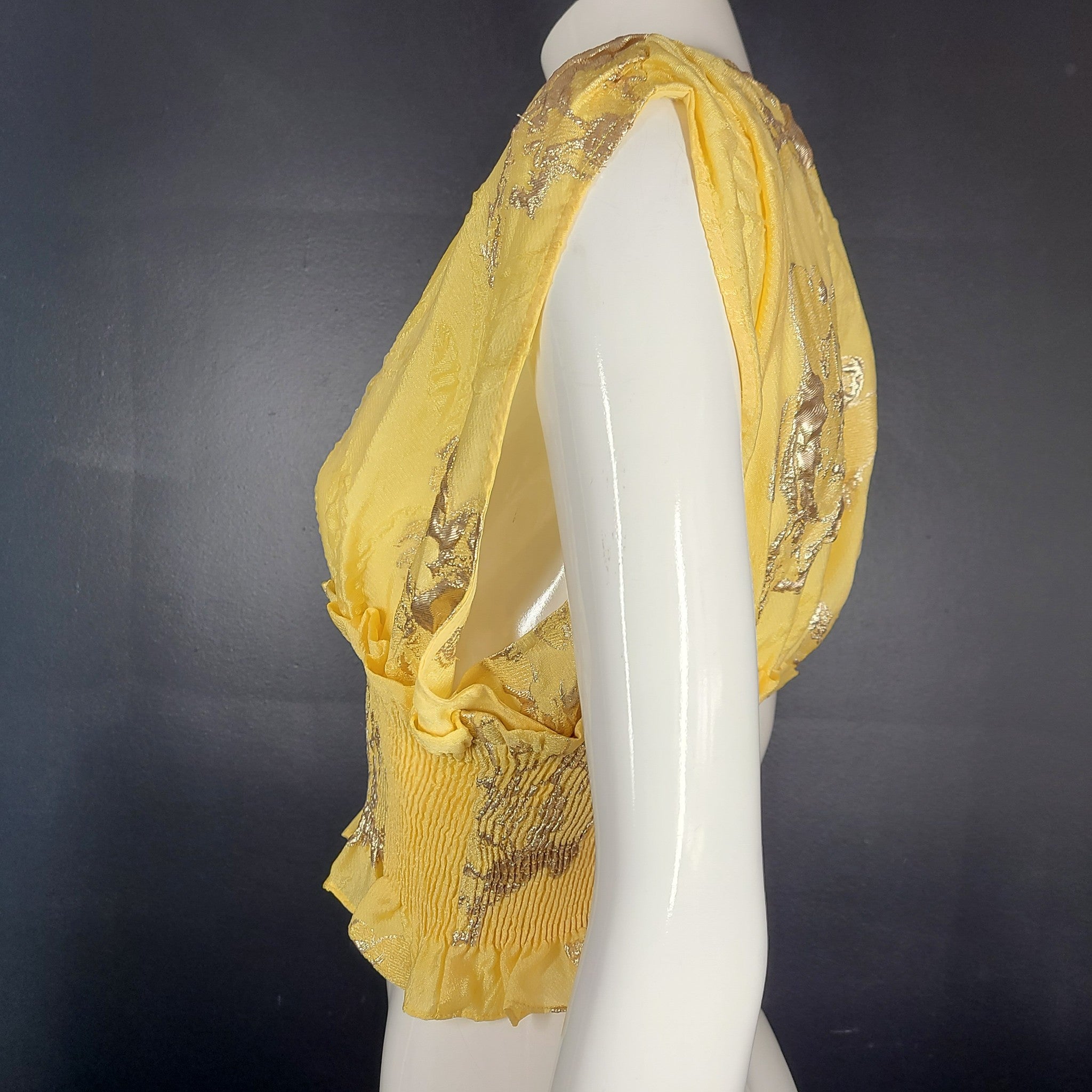 Zara Women's Stretchy Crop Top Ruffles Limited Edition Gold Splash Yellow Sz L