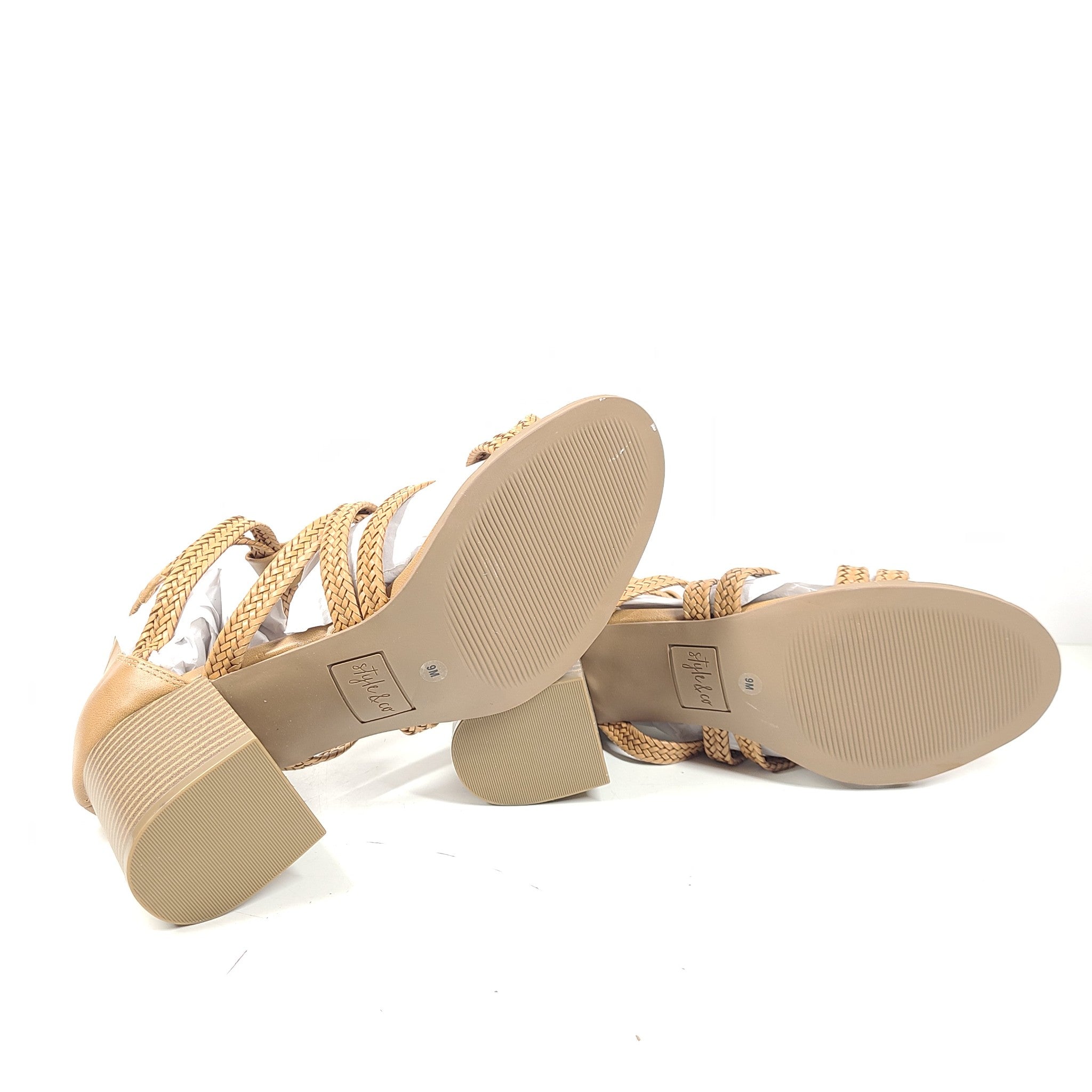Style & Co. Women's Josettee Strappy Block-Heel Faux Leather Sandals Beige Sz 9