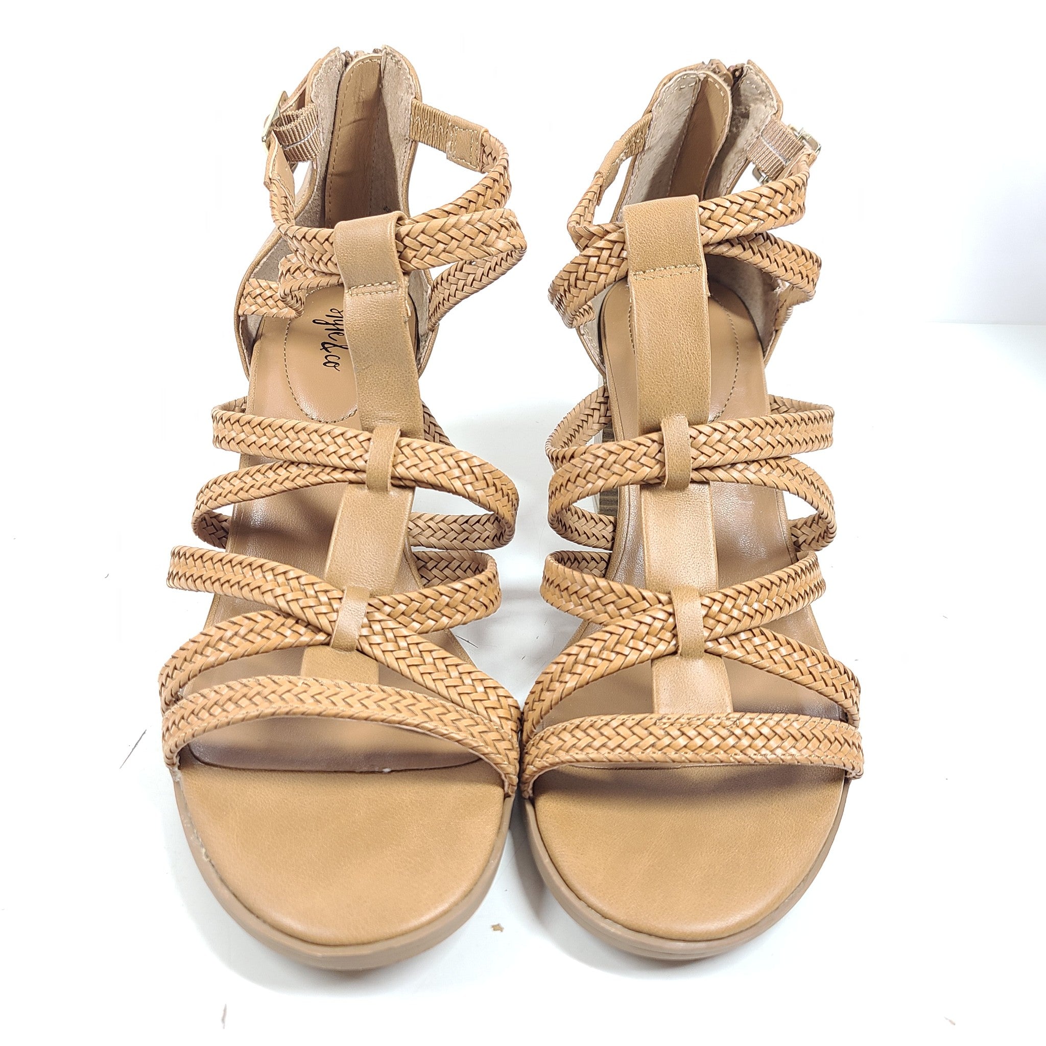 Style & Co. Women's Josettee Strappy Block-Heel Faux Leather Sandals Beige Sz 9