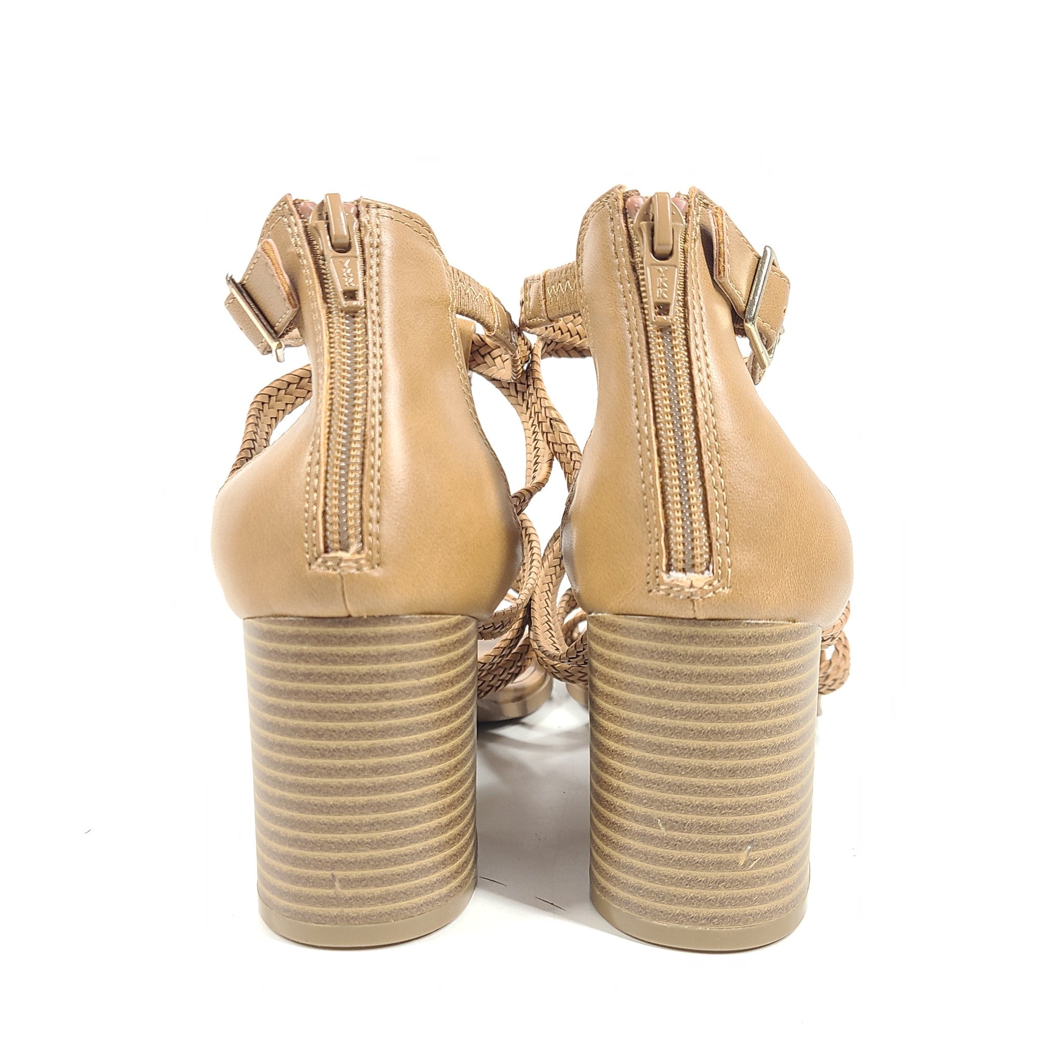 Style & Co. Women's Josettee Strappy Block-Heel Faux Leather Sandals Beige Sz 9