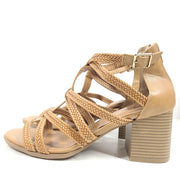 Style & Co. Women's Josettee Strappy Block-Heel Faux Leather Sandals Beige Sz 9