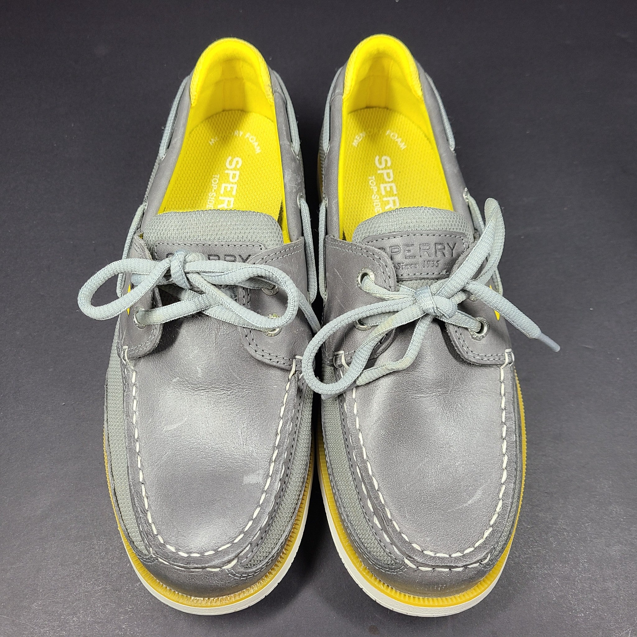 Sperry Men's Surevor 2-Eye Sport Boat Shoes Memory Foam Leather Gray Sz 7.5