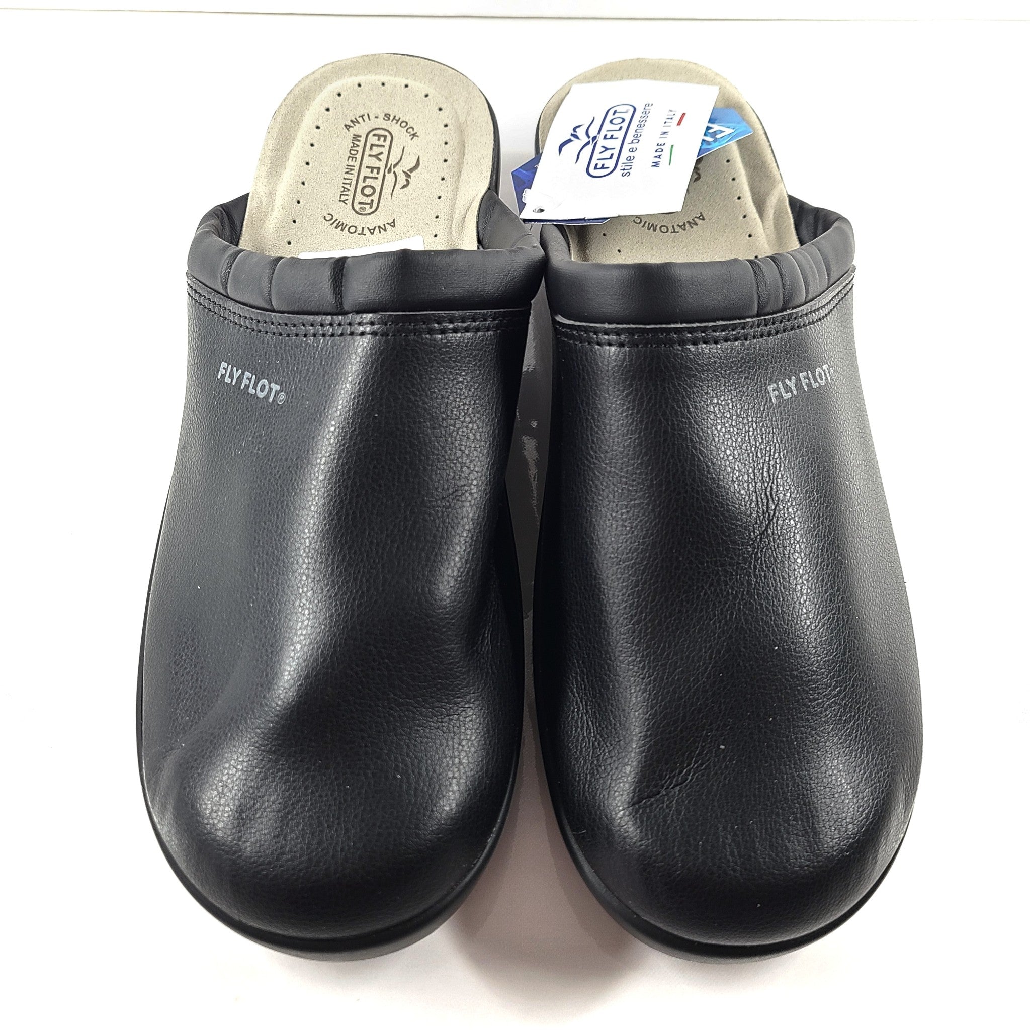 Fly Flot Men's Mules Leather Clogs Anti Shock Anatomic Light Comfort Black Sz 11