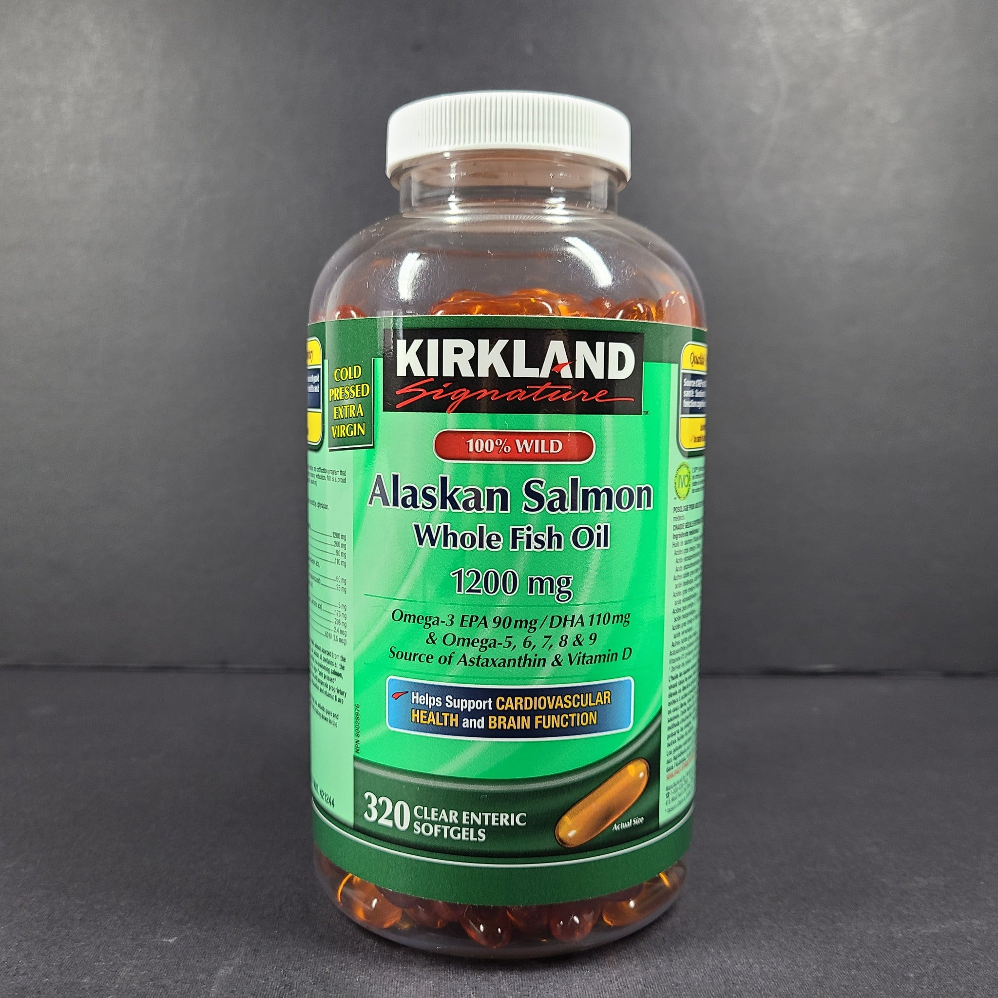 320 Ct Kirkland Alaskan Salmon 100% Wild Whole Fish Oil 1200mg Omega 3 03/27