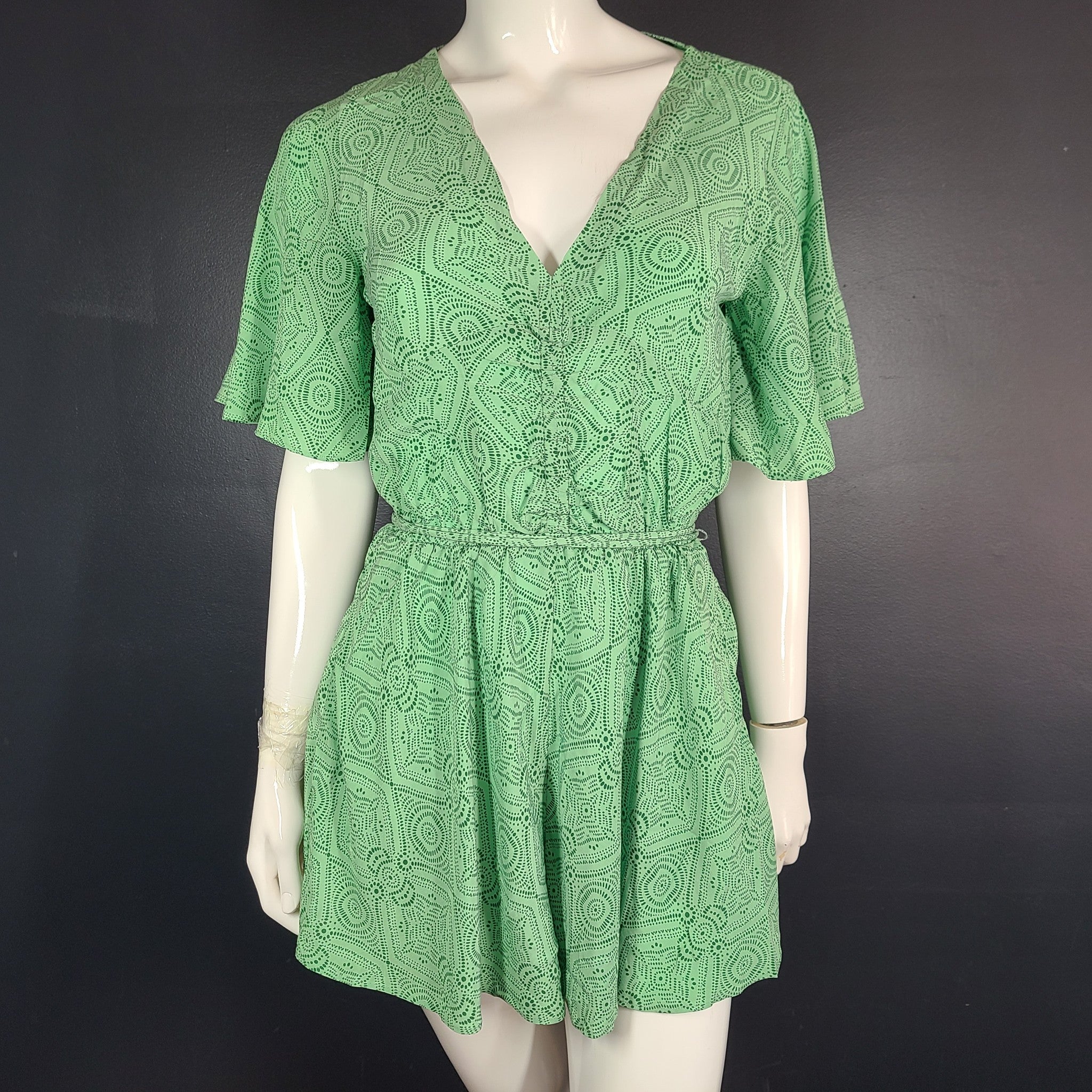 Maje Women's Jumpsuit One-piece V-neck Playsuit Lightweight Fitted Green Sz S