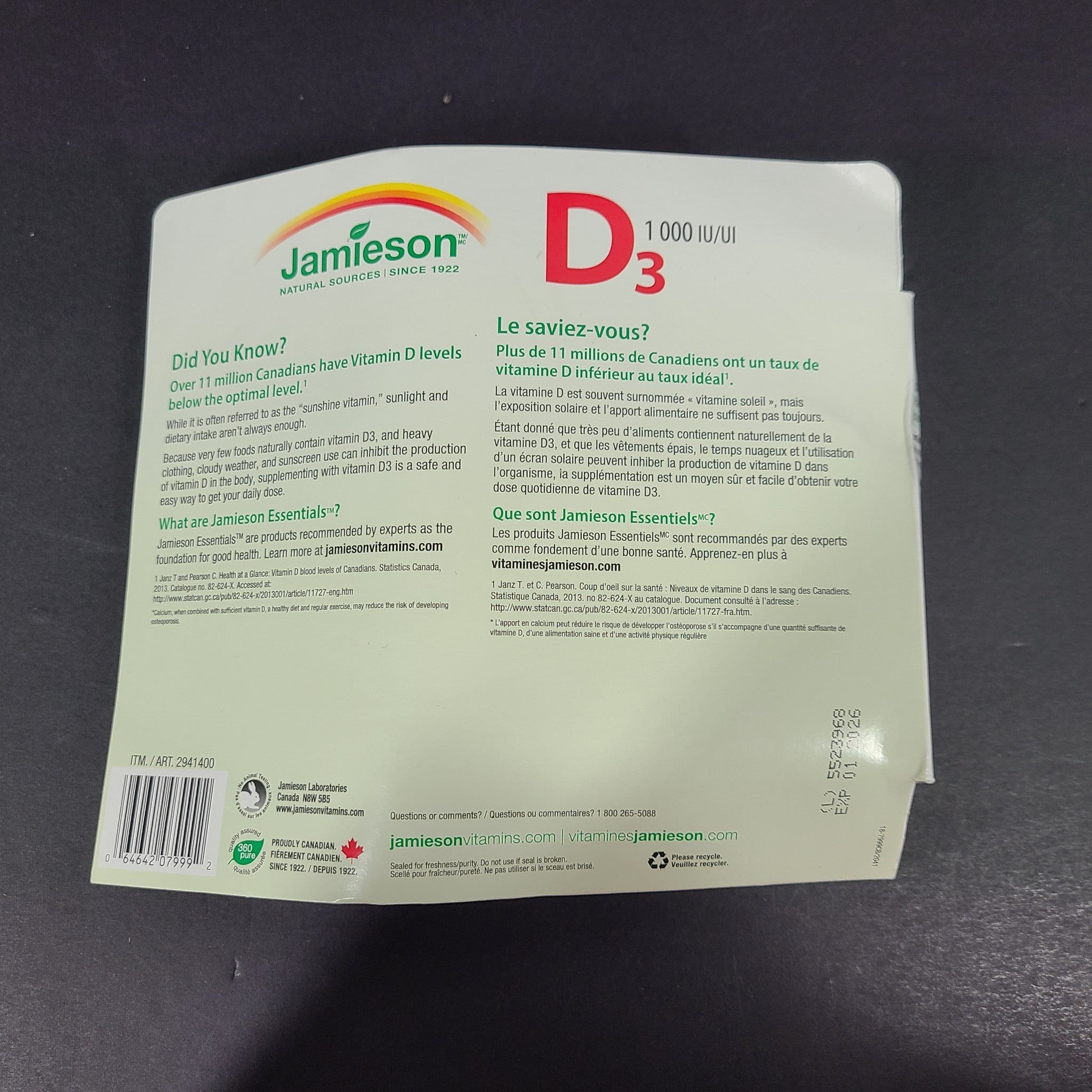2x 365 Tablets Jamieson Vitamin D3 1000IU Immune Bone Dental Support 01/26
