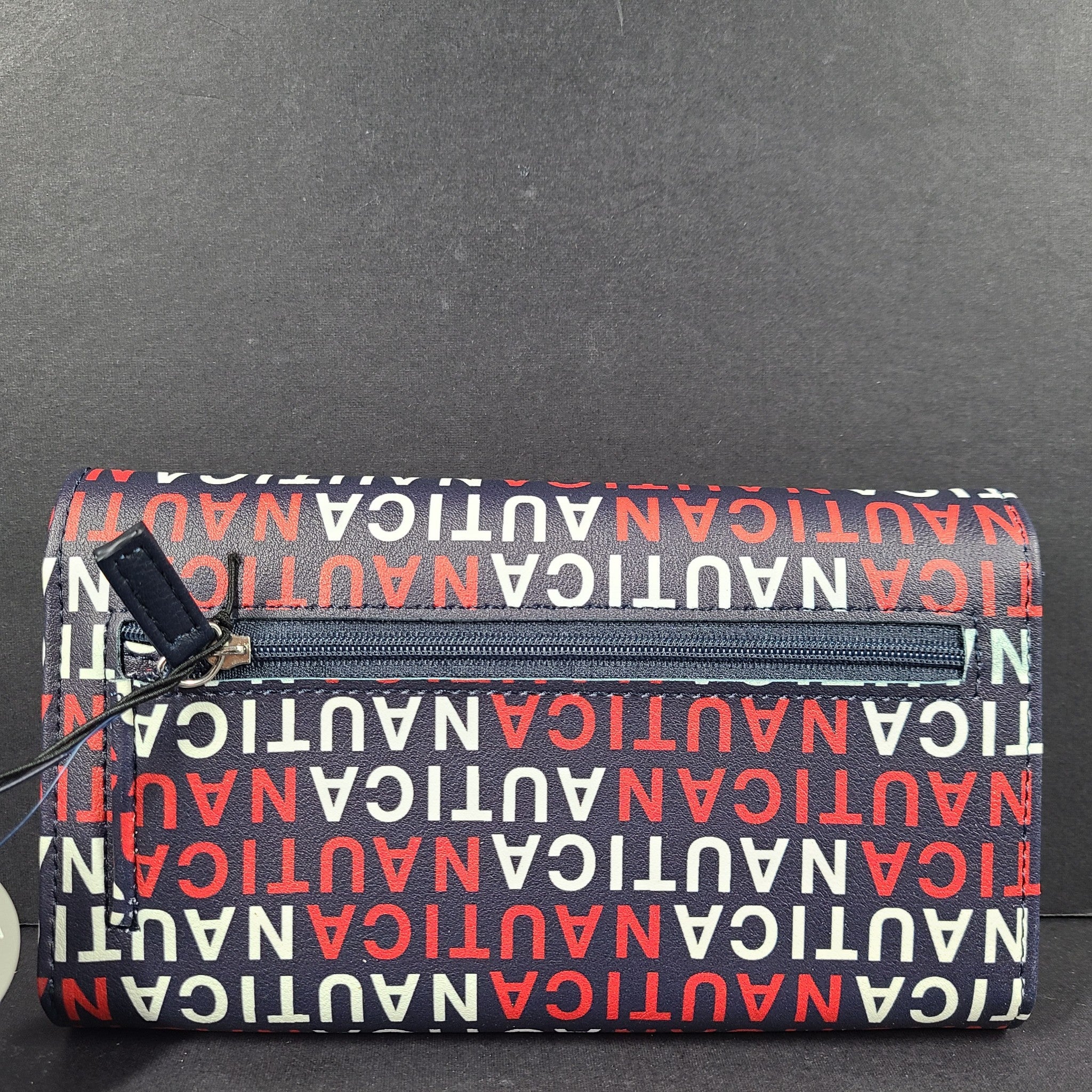 Nautica Money Manager Continental Wallet Gift Box Logo Print Navy Blue NWT