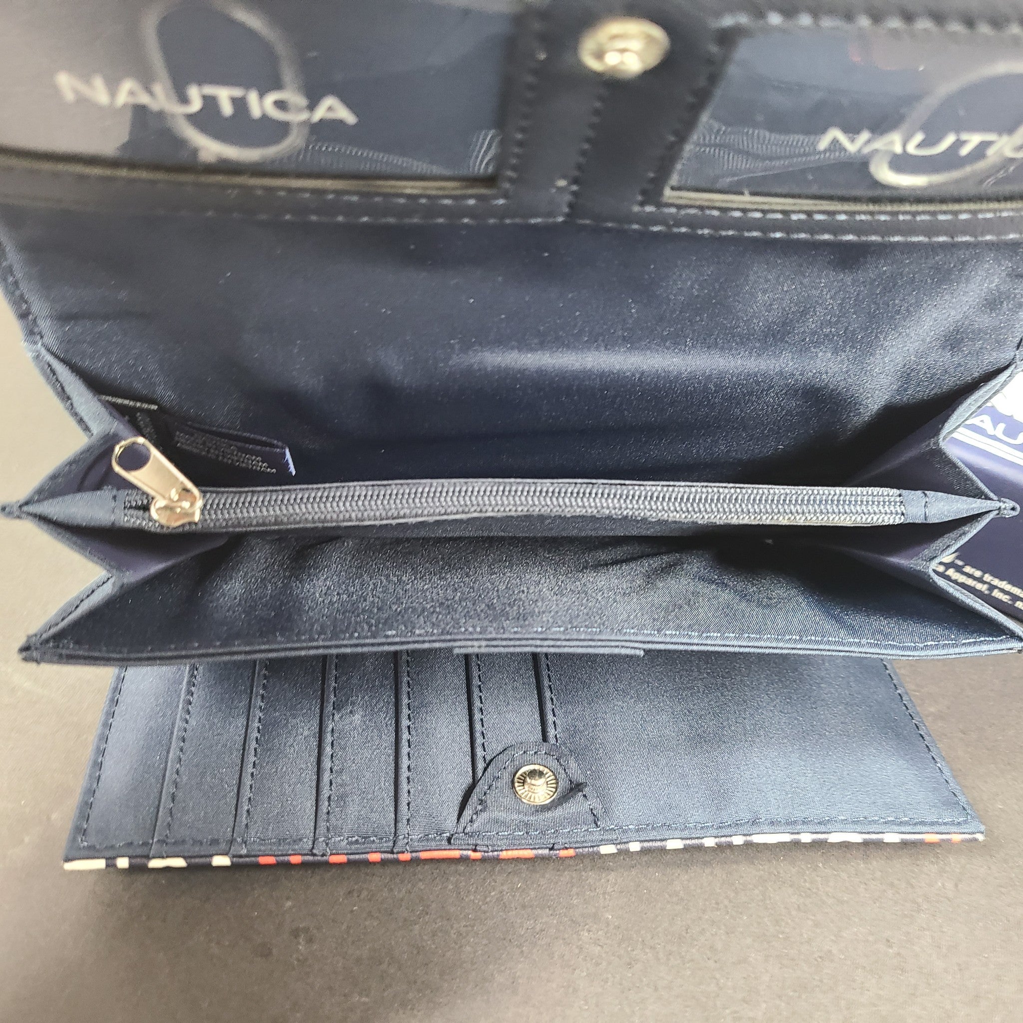 Nautica Money Manager Continental Wallet Gift Box Logo Print Navy Blue NWT