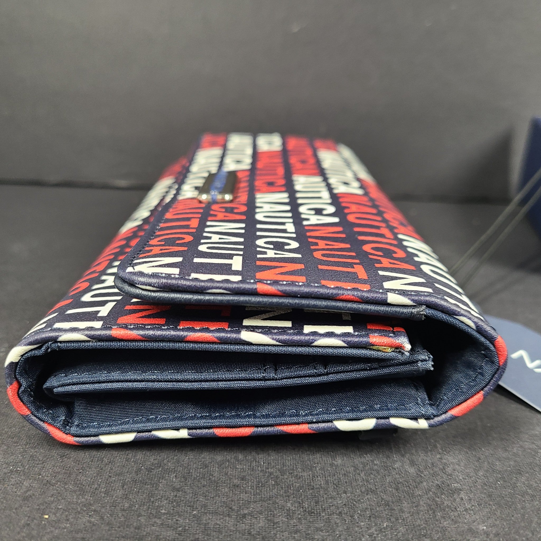 Nautica Money Manager Continental Wallet Gift Box Logo Print Navy Blue NWT