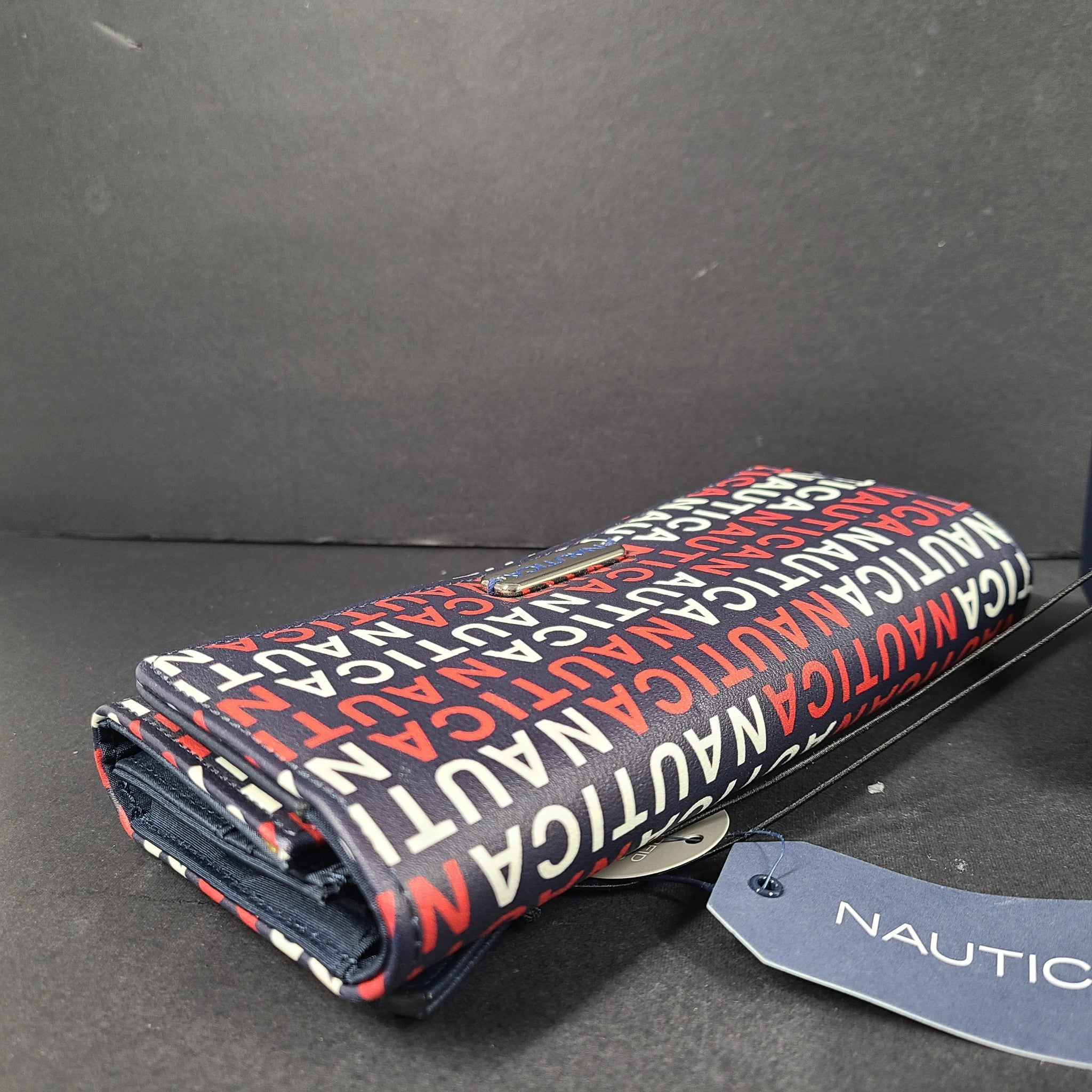 Nautica Money Manager Continental Wallet Gift Box Logo Print Navy Blue NWT