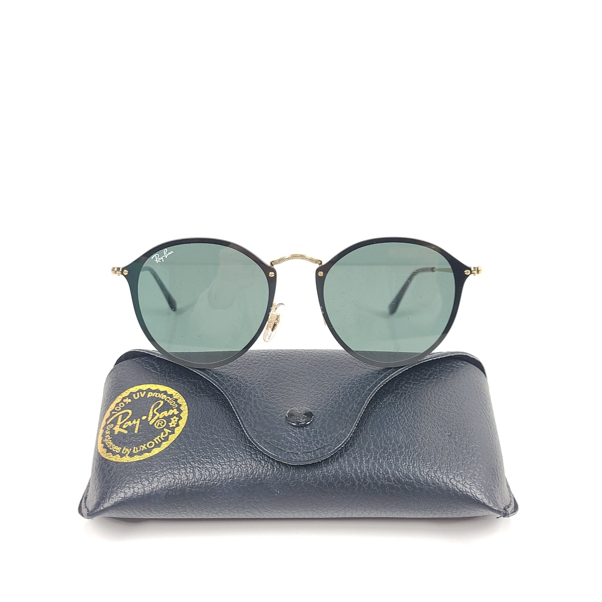 Ray-Ban Blaze Round Sunglasses RB3574-N 001/71 59x14 Gold Frame Green Lens READ