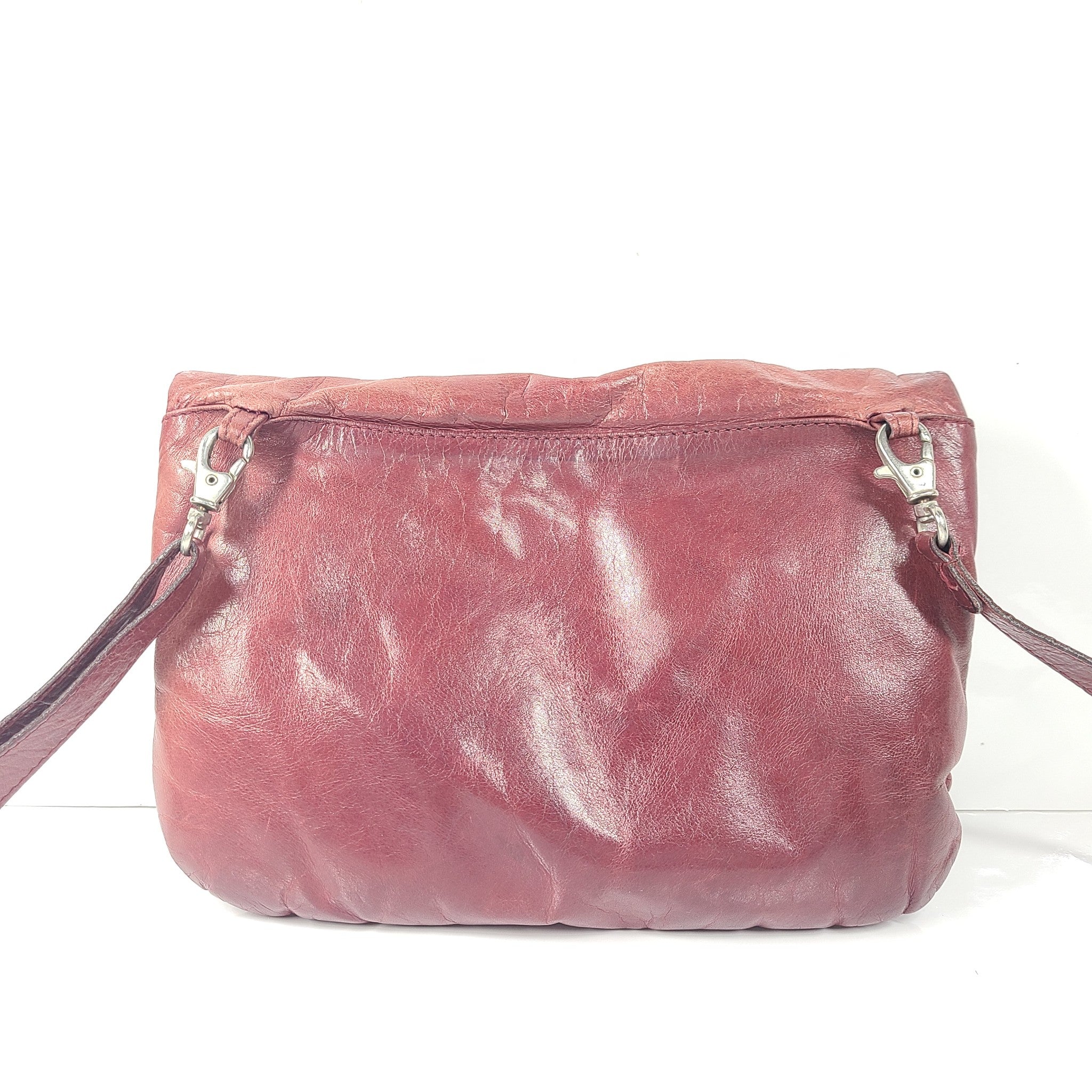 m0851 PF3 Leather Envelope Adjustable Crossbody Strap Bag Flap Pink Burgundy