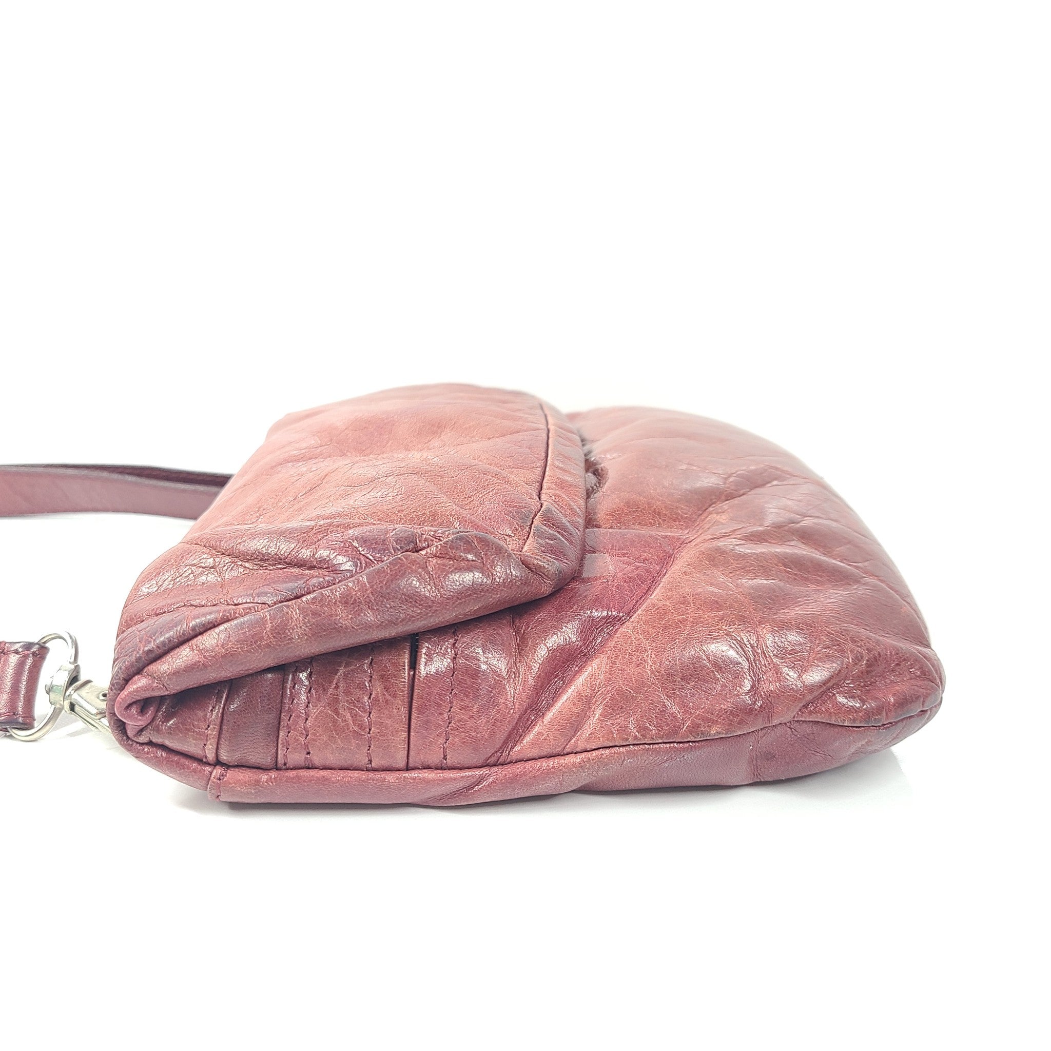 m0851 PF3 Leather Envelope Adjustable Crossbody Strap Bag Flap Pink Burgundy
