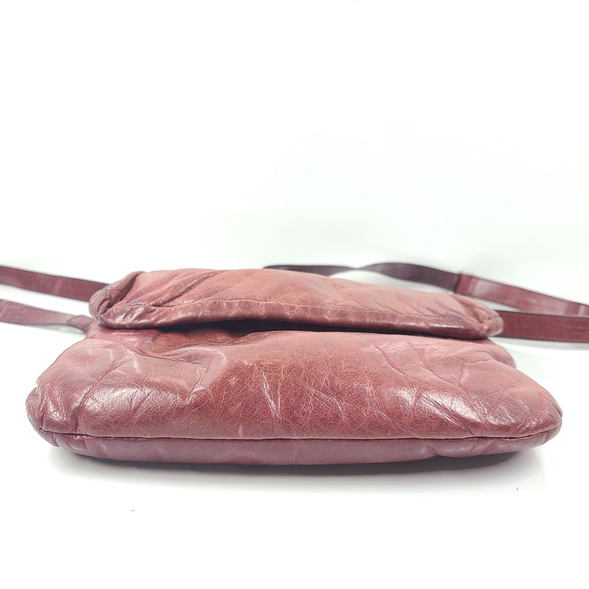 m0851 PF3 Leather Envelope Adjustable Crossbody Strap Bag Flap Pink Burgundy