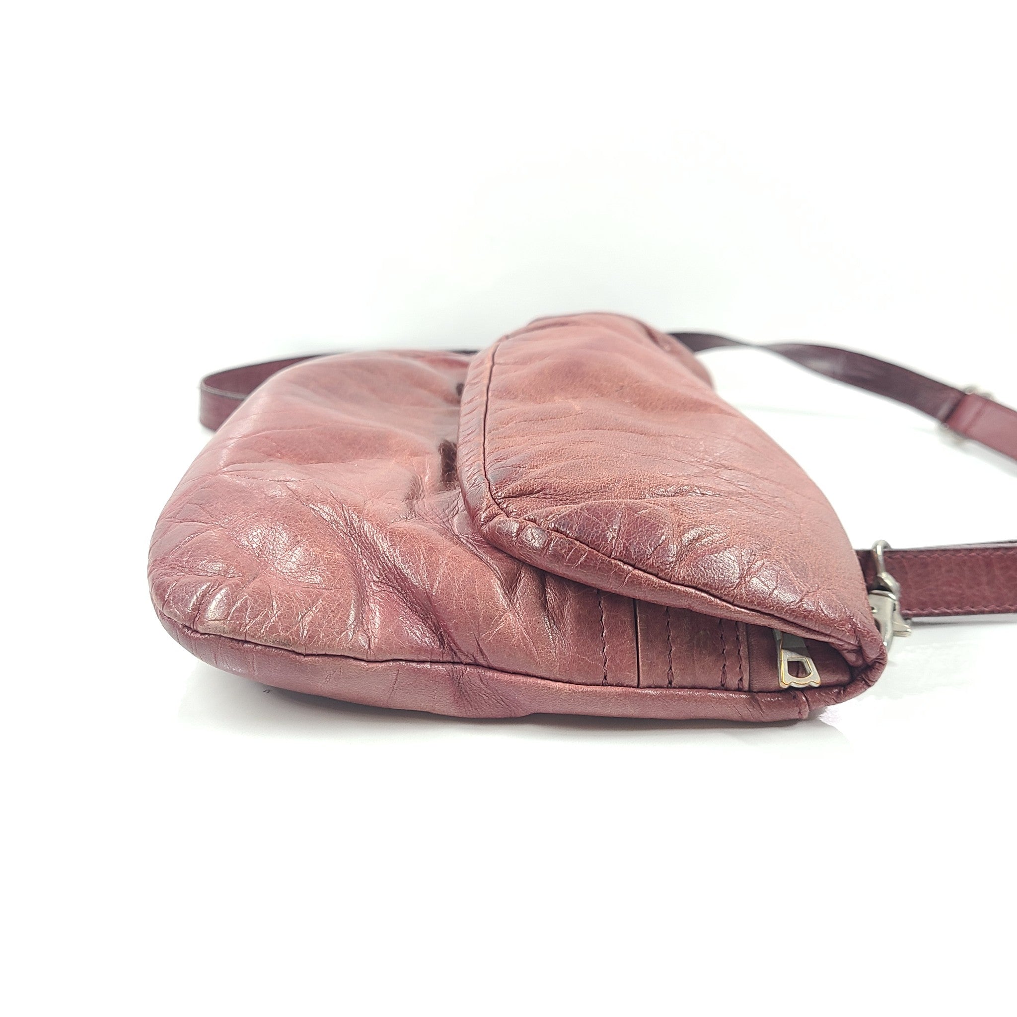 m0851 PF3 Leather Envelope Adjustable Crossbody Strap Bag Flap Pink Burgundy