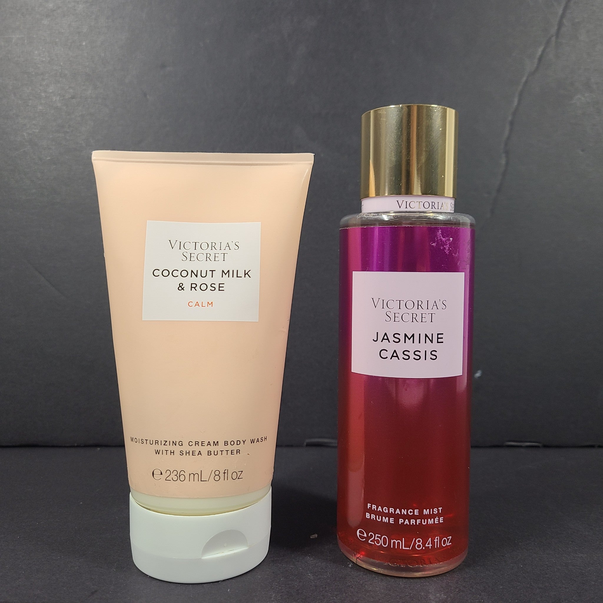 2 Pc Victoria's Secret Coconut Milk Cream Body Wash & Jasmine Cassis Mist 8 oz.