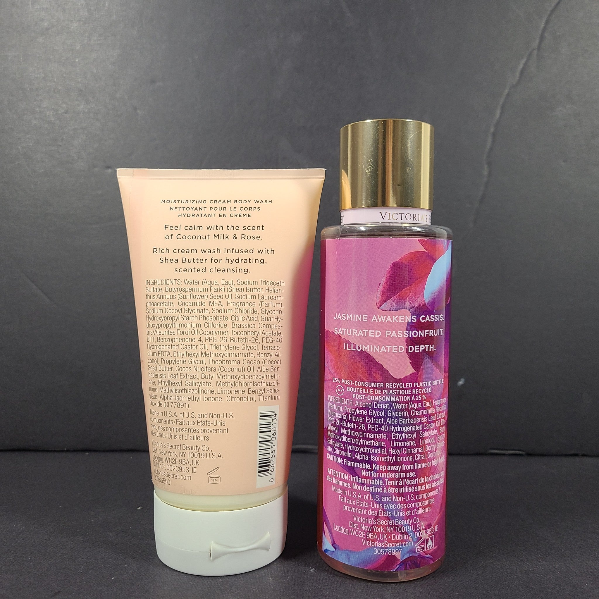 2 Pc Victoria's Secret Coconut Milk Cream Body Wash & Jasmine Cassis Mist 8 oz.
