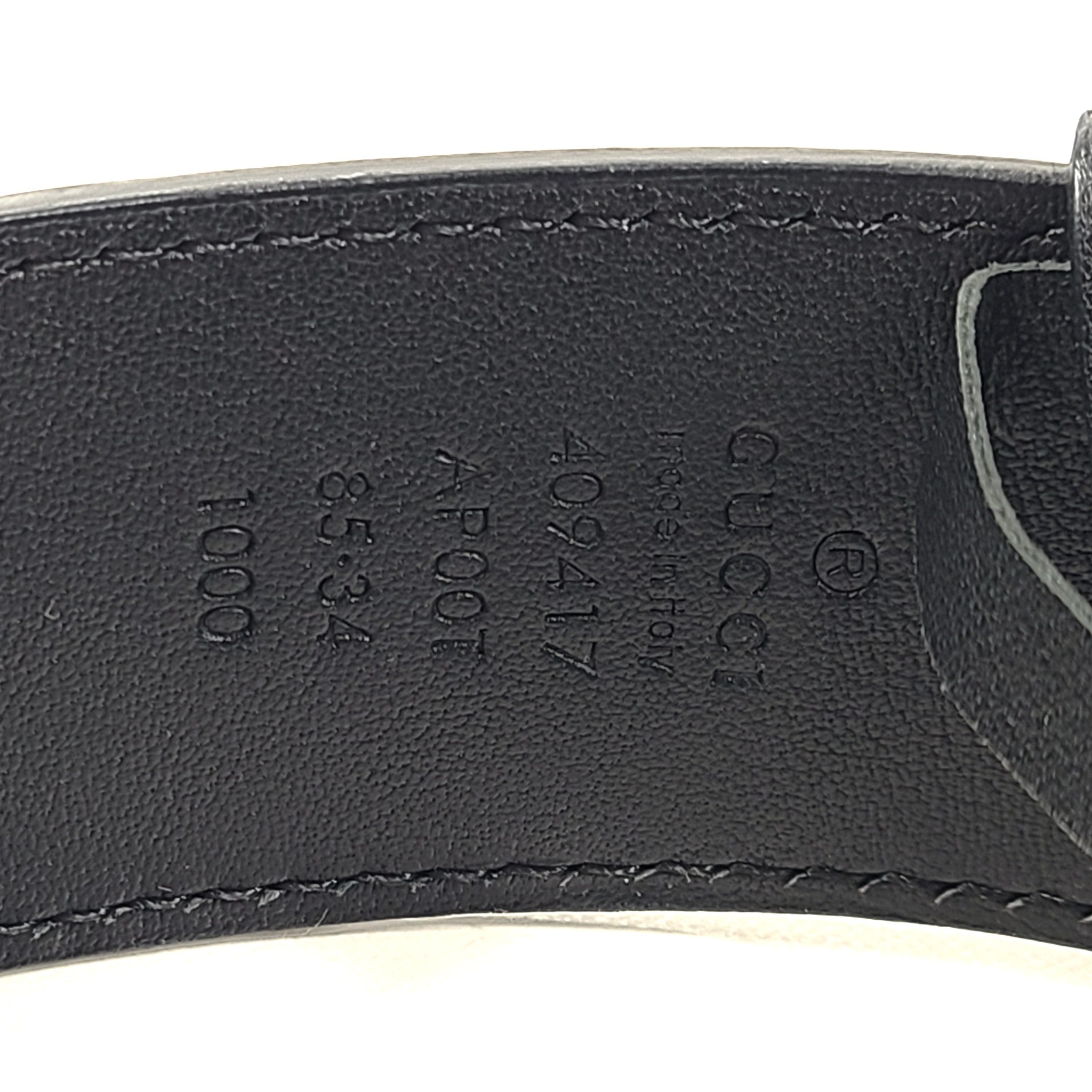Gucci Men's GG Shiny Buckle Marmont Leather Logo Belt Black 85- 34"