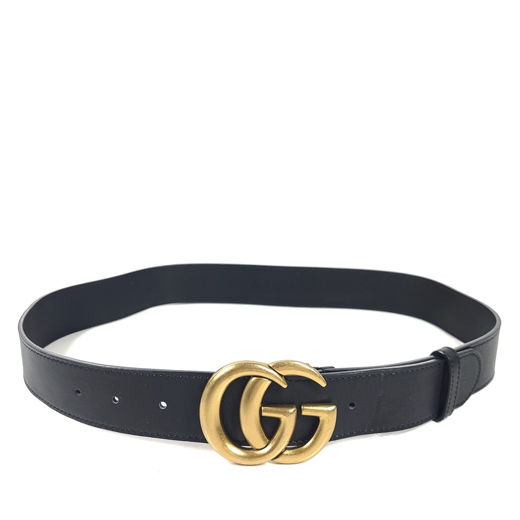 Gucci Men's GG Shiny Buckle Marmont Leather Logo Belt Black 85- 34"