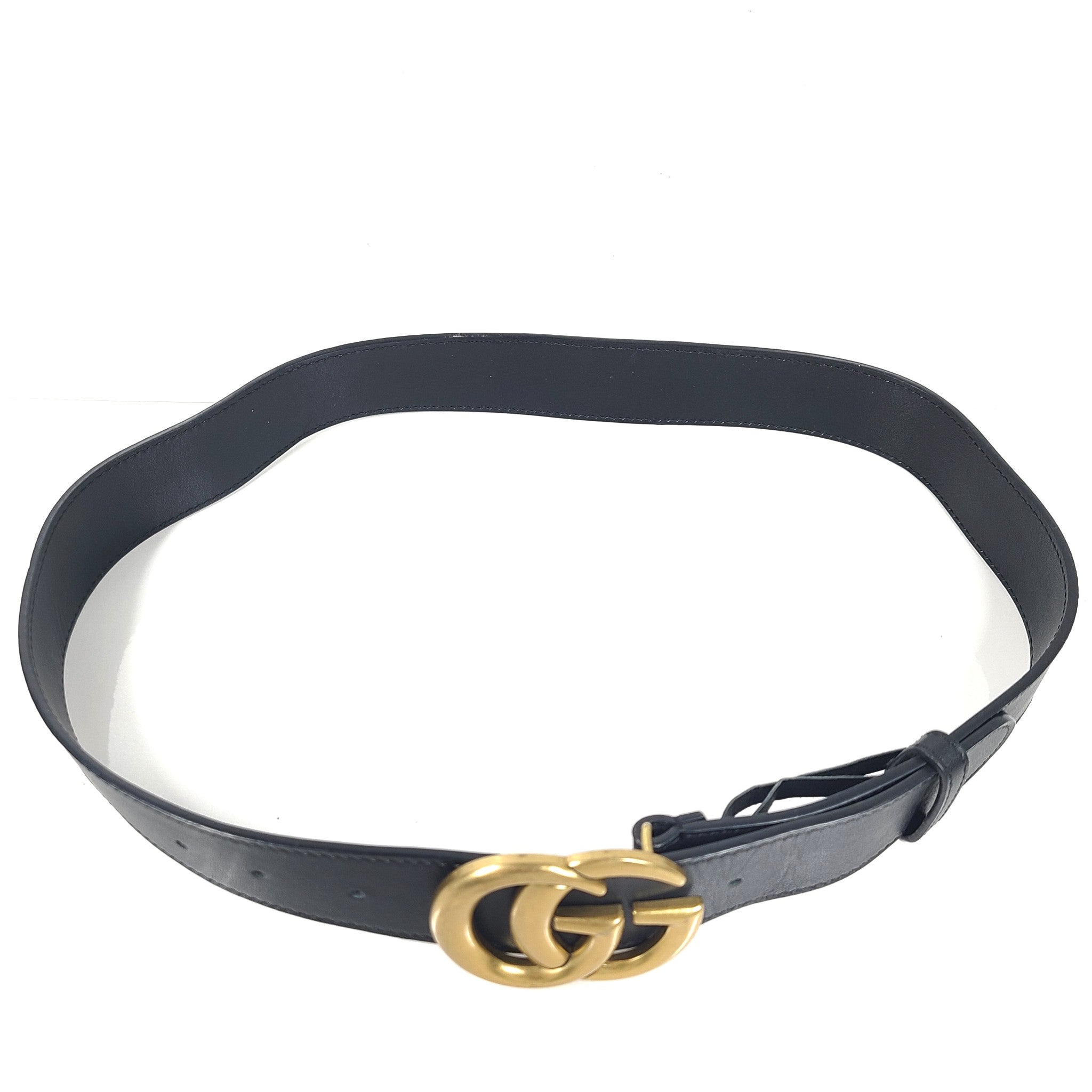 Gucci Men's GG Shiny Buckle Marmont Leather Logo Belt Black 85- 34"