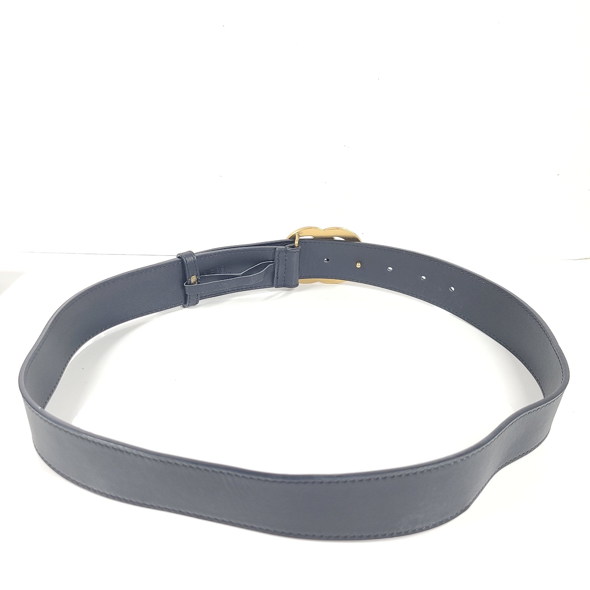 Gucci Men's GG Shiny Buckle Marmont Leather Logo Belt Black 85- 34"