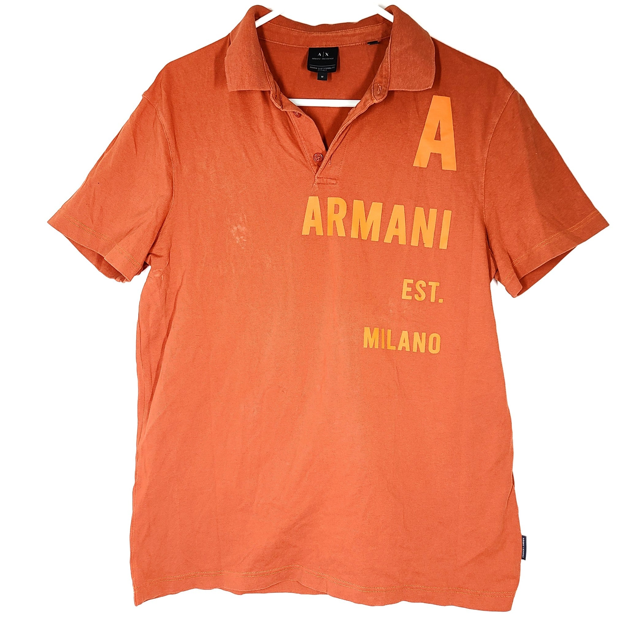 A|X Armani Exchange Men's Polo Shirt Large Print Orange Sz M