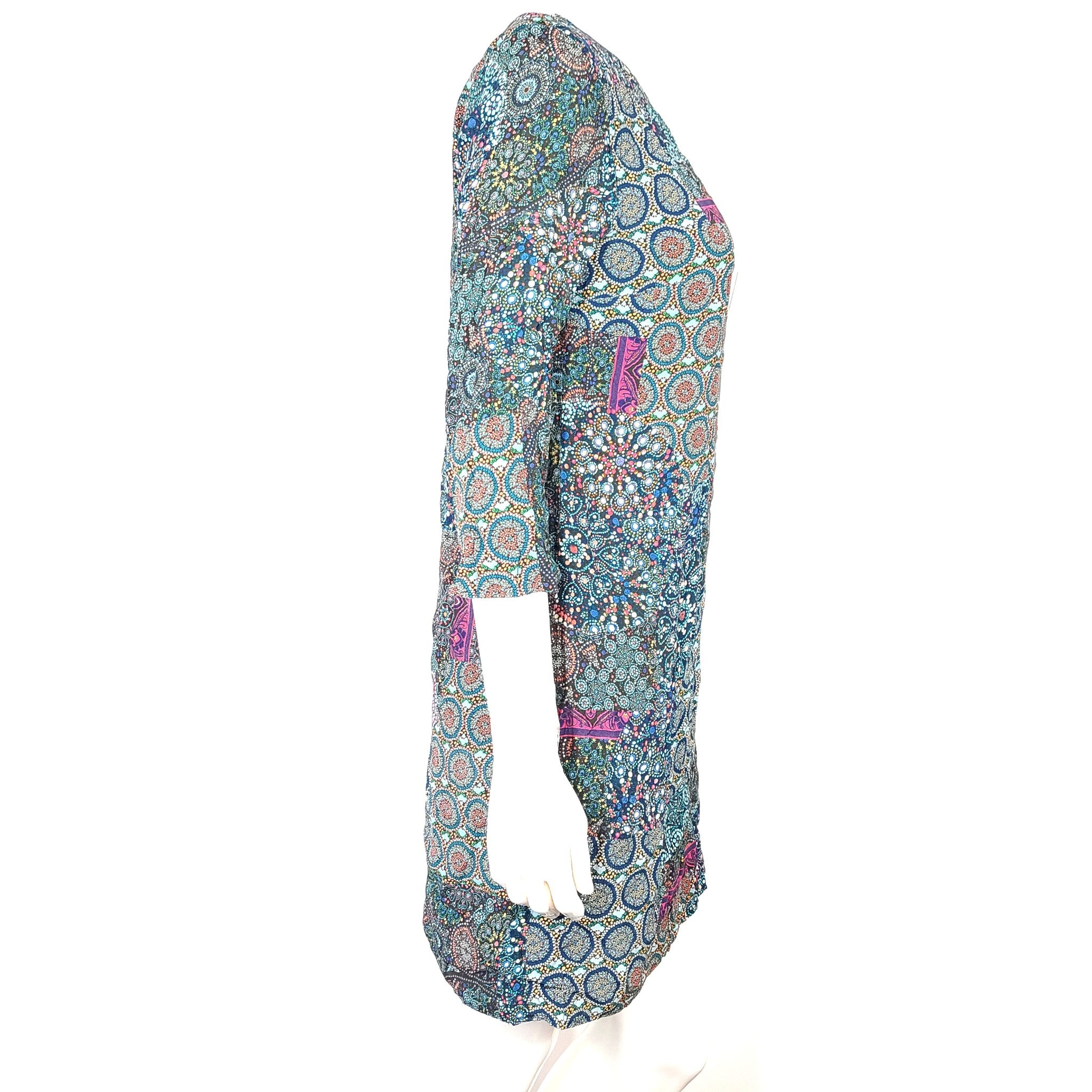 Desigual Maritsa Dress Boho 50s Style Mandala Print 3/4 Sleeve Blue Size 38 (M)