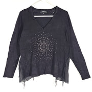 Desigual Women's LS Shirt V-Neck Mandala Studs Tassels Fringe 20WWJFBQ Black XL