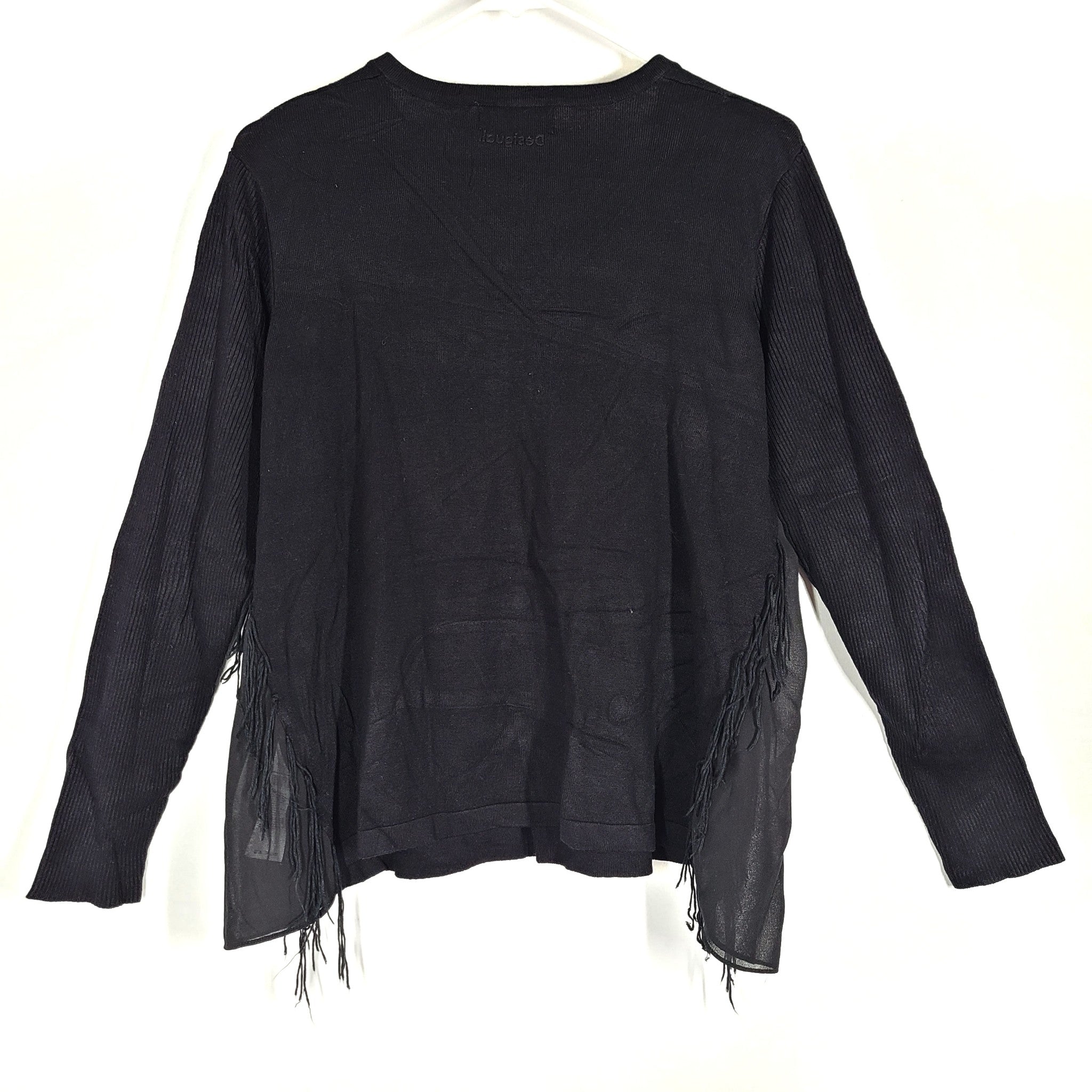 Desigual Women's LS Shirt V-Neck Mandala Studs Tassels Fringe 20WWJFBQ Black XL