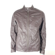 Jack & Jones Men's Rocky Biker Moto Jacket Faux Leather Brown Sz XL