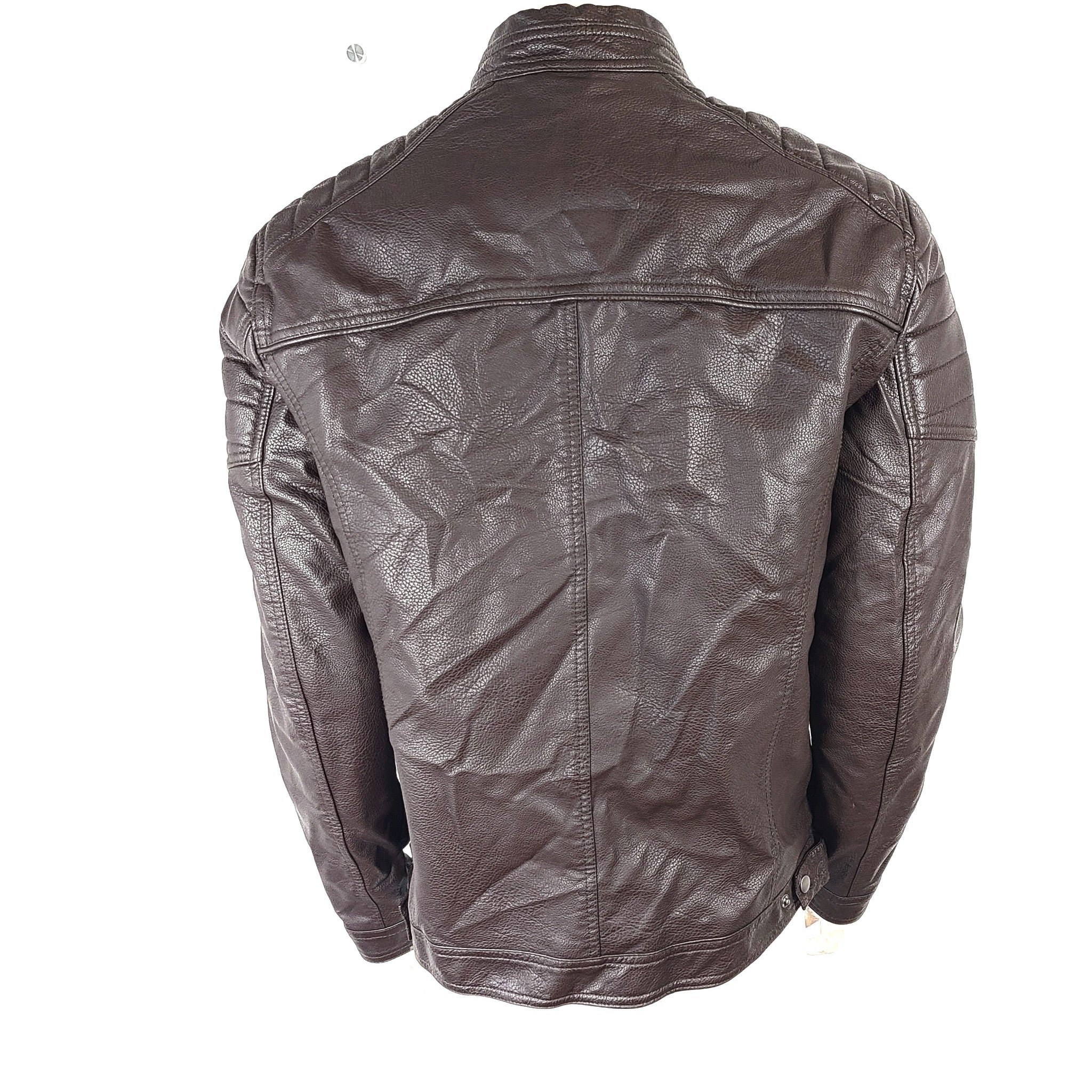 Jack & Jones Men's Rocky Biker Moto Jacket Faux Leather Brown Sz XL