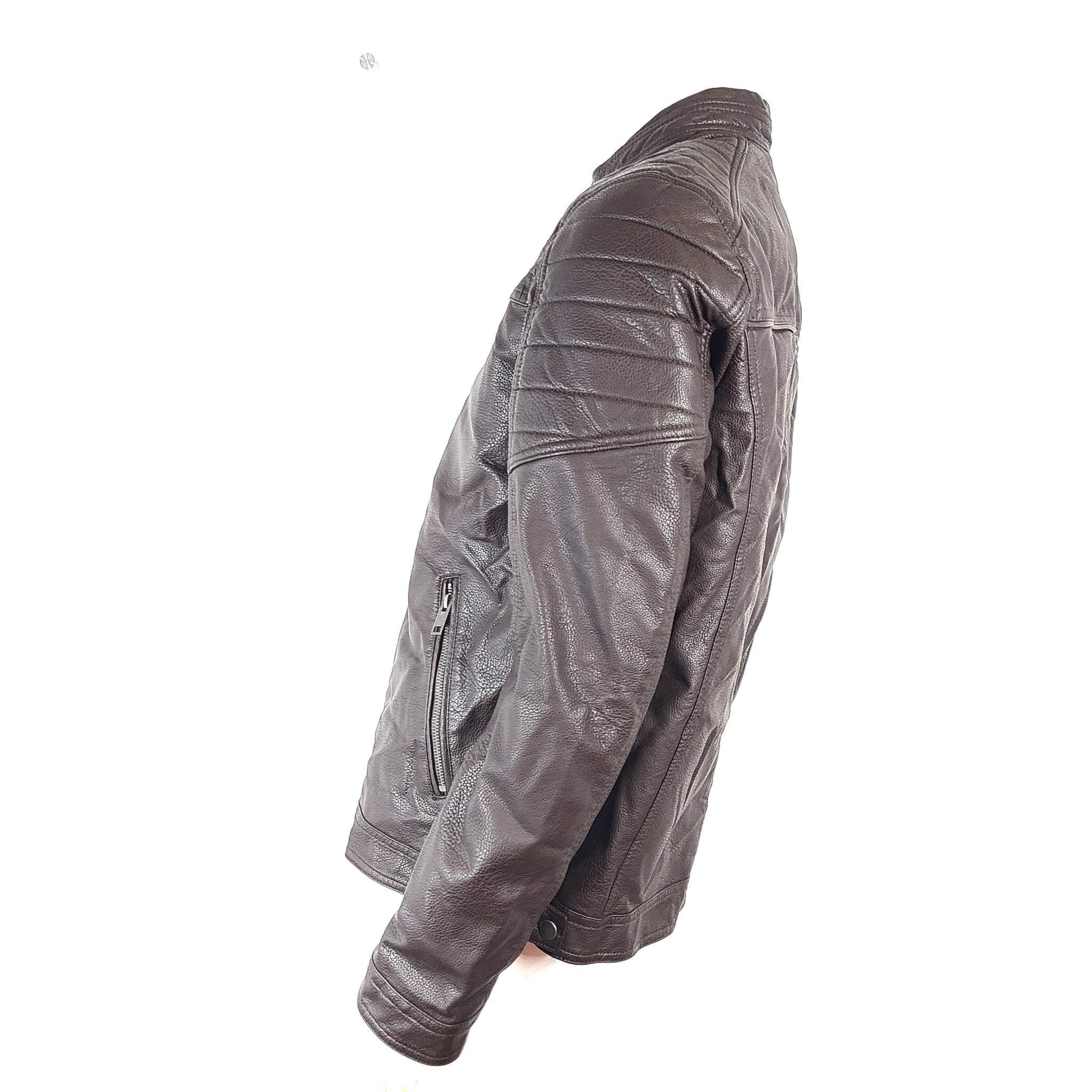 Jack & Jones Men's Rocky Biker Moto Jacket Faux Leather Brown Sz XL