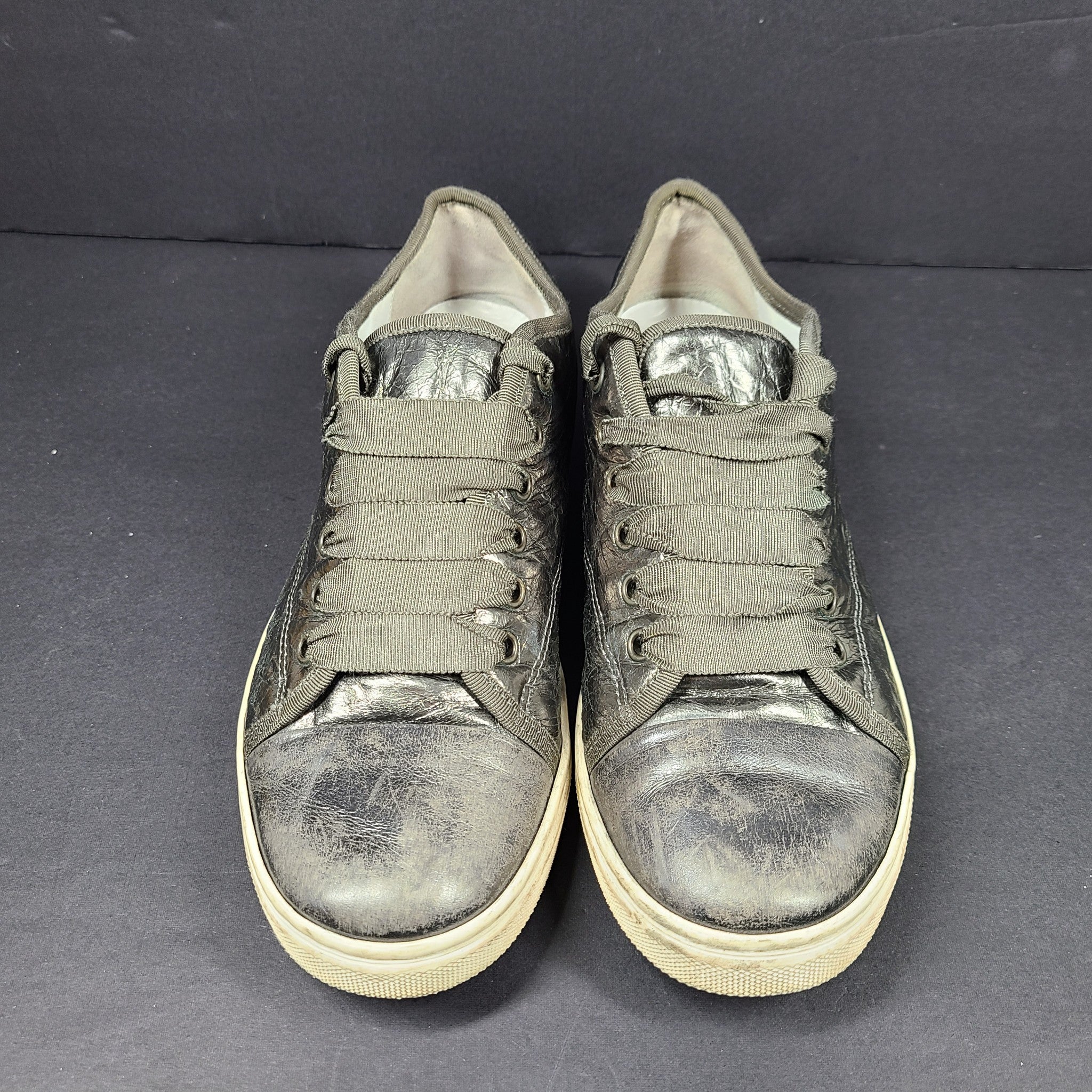 Lanvin Women's Patent Cap Toe Leather Fashion Sneaker Metallic Gray Size 8 (39)